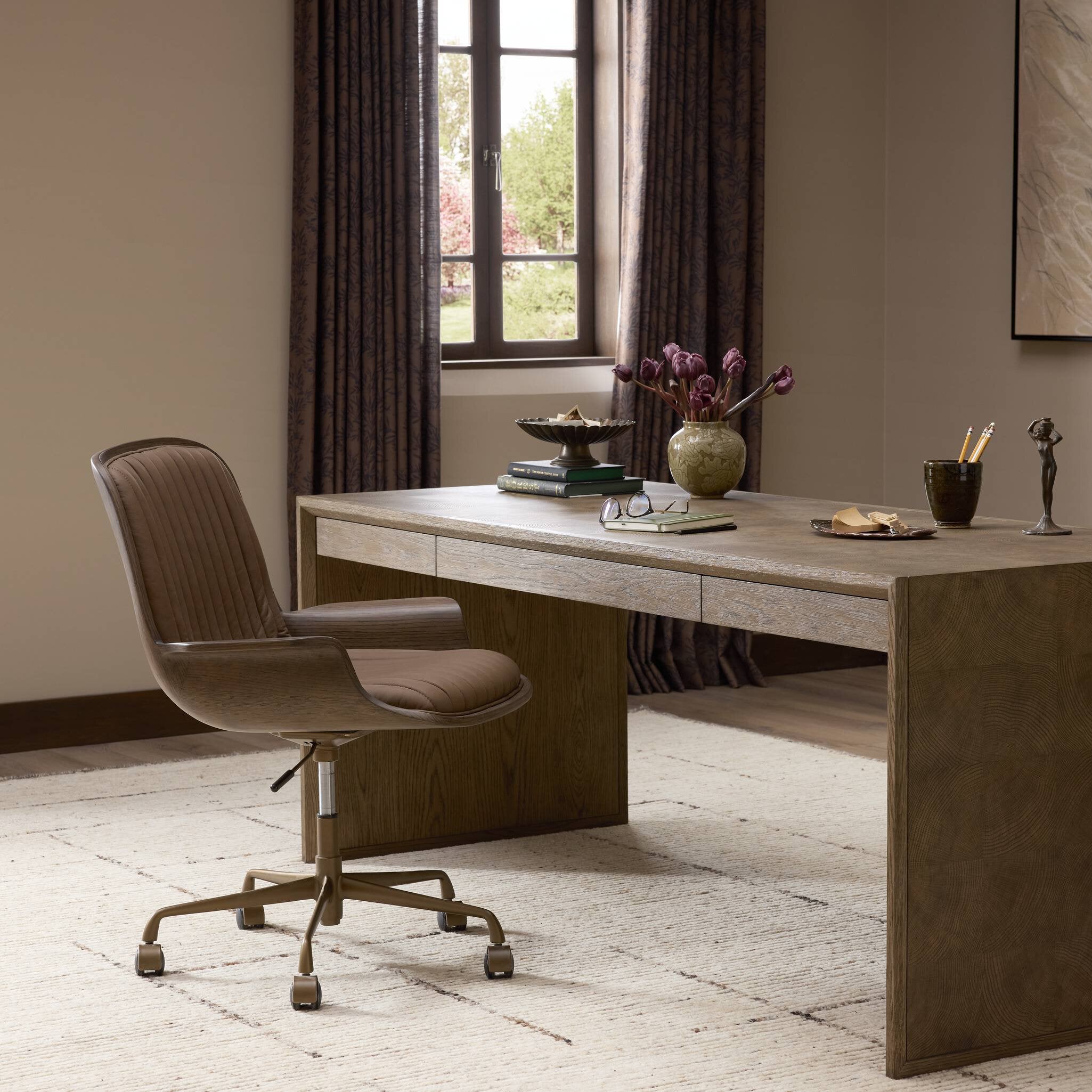 Four Hands Salta Desk — Brown Oak Thick Veneer-Brown Oak Thin Oyster-Brown Oak Solid