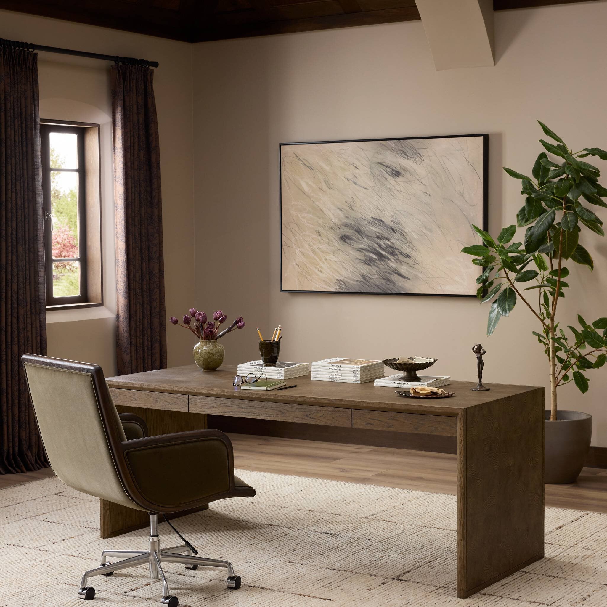 Four Hands Salta Desk — Brown Oak Thick Veneer-Brown Oak Thin Oyster-Brown Oak Solid