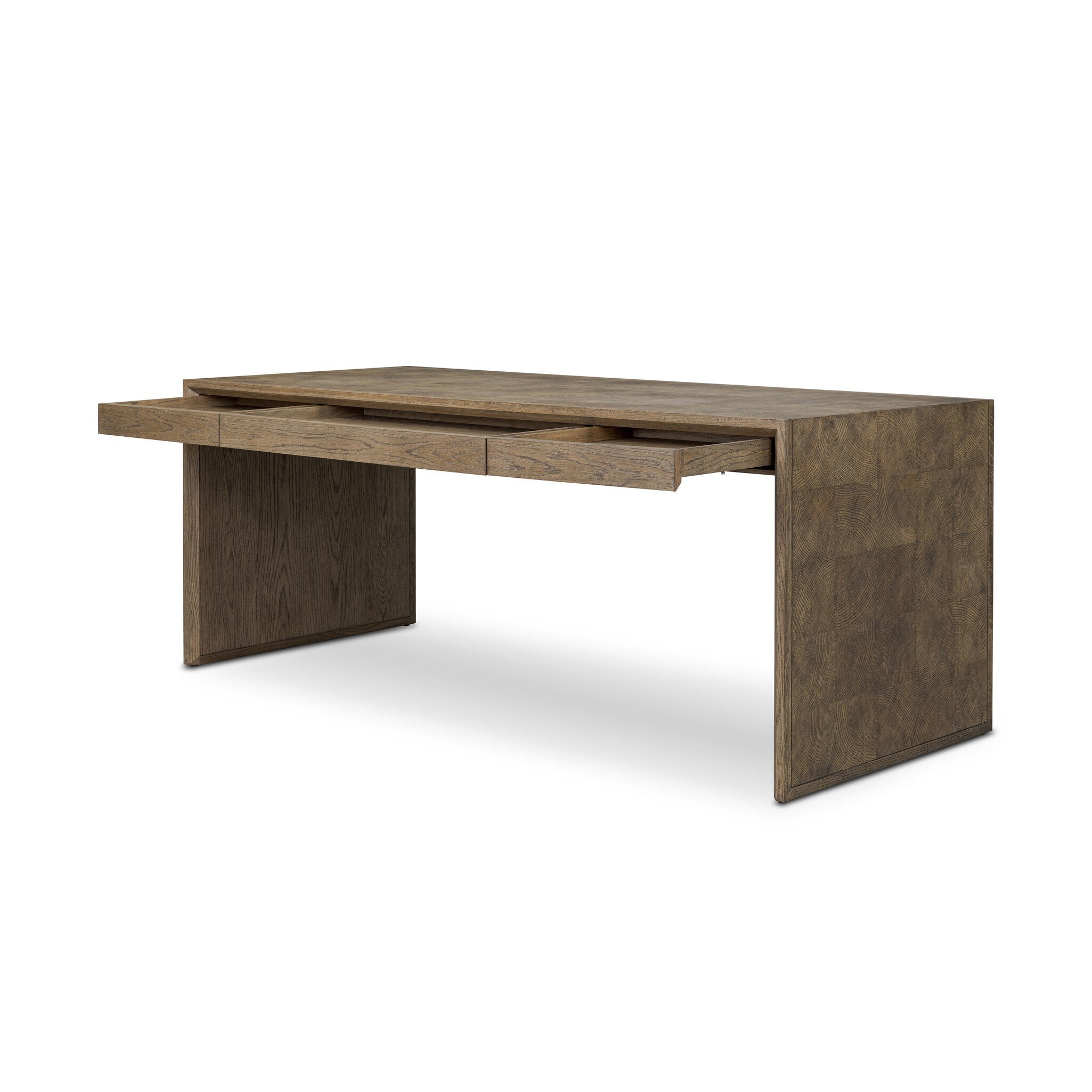 Four Hands Salta Desk — Brown Oak Thick Veneer-Brown Oak Thin Oyster-Brown Oak Solid