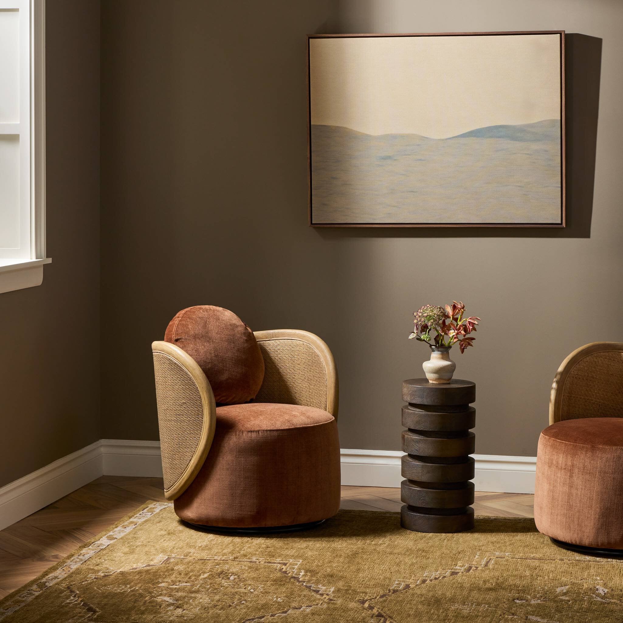 Four Hands Roslin Swivel Chair — Altair Sienna-Aged Smoked Oak-Aged Smoked Oak Cane