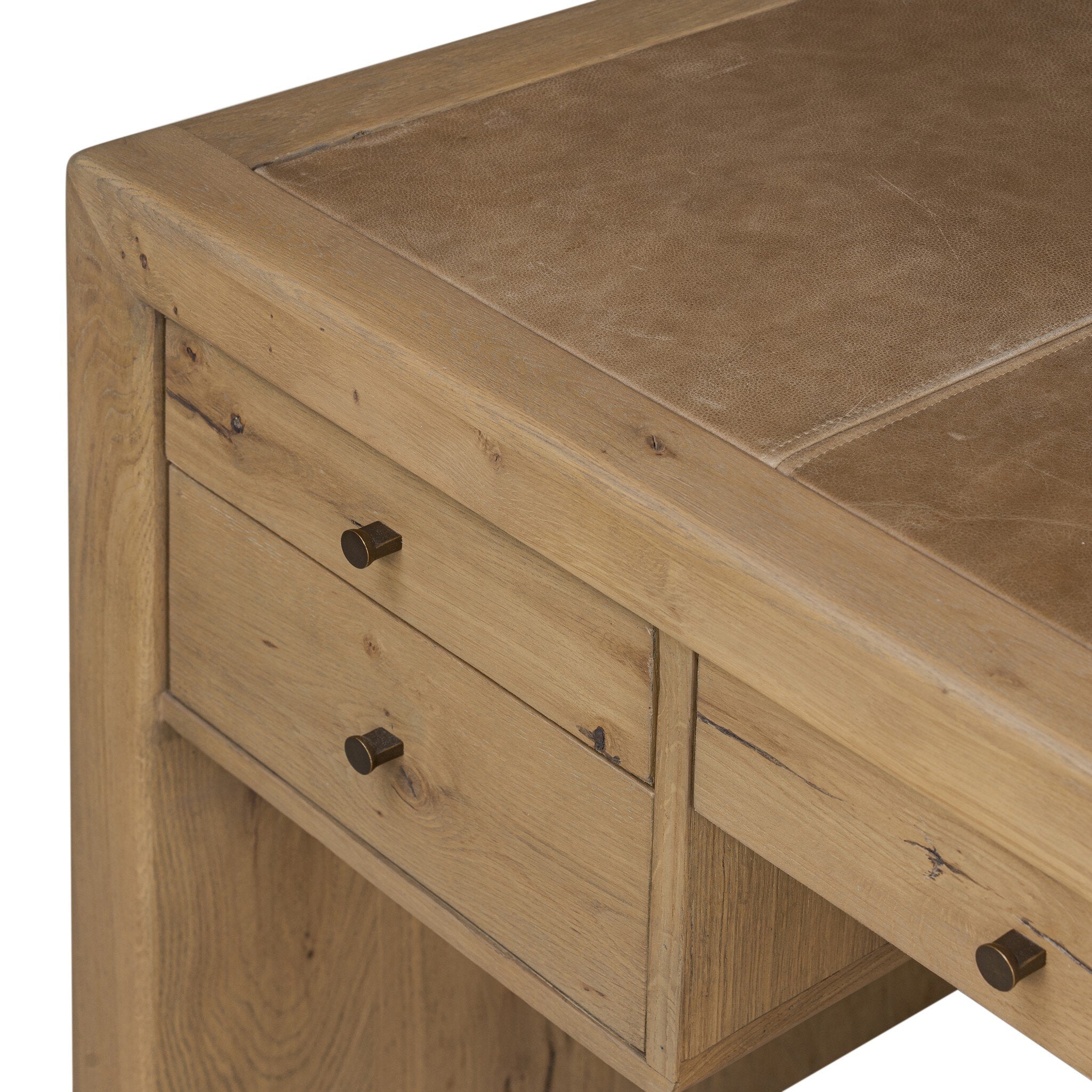 Four Hands Nico Desk — Aged Natural Oak Veneer-Palermo Drift-Bronze Antimony