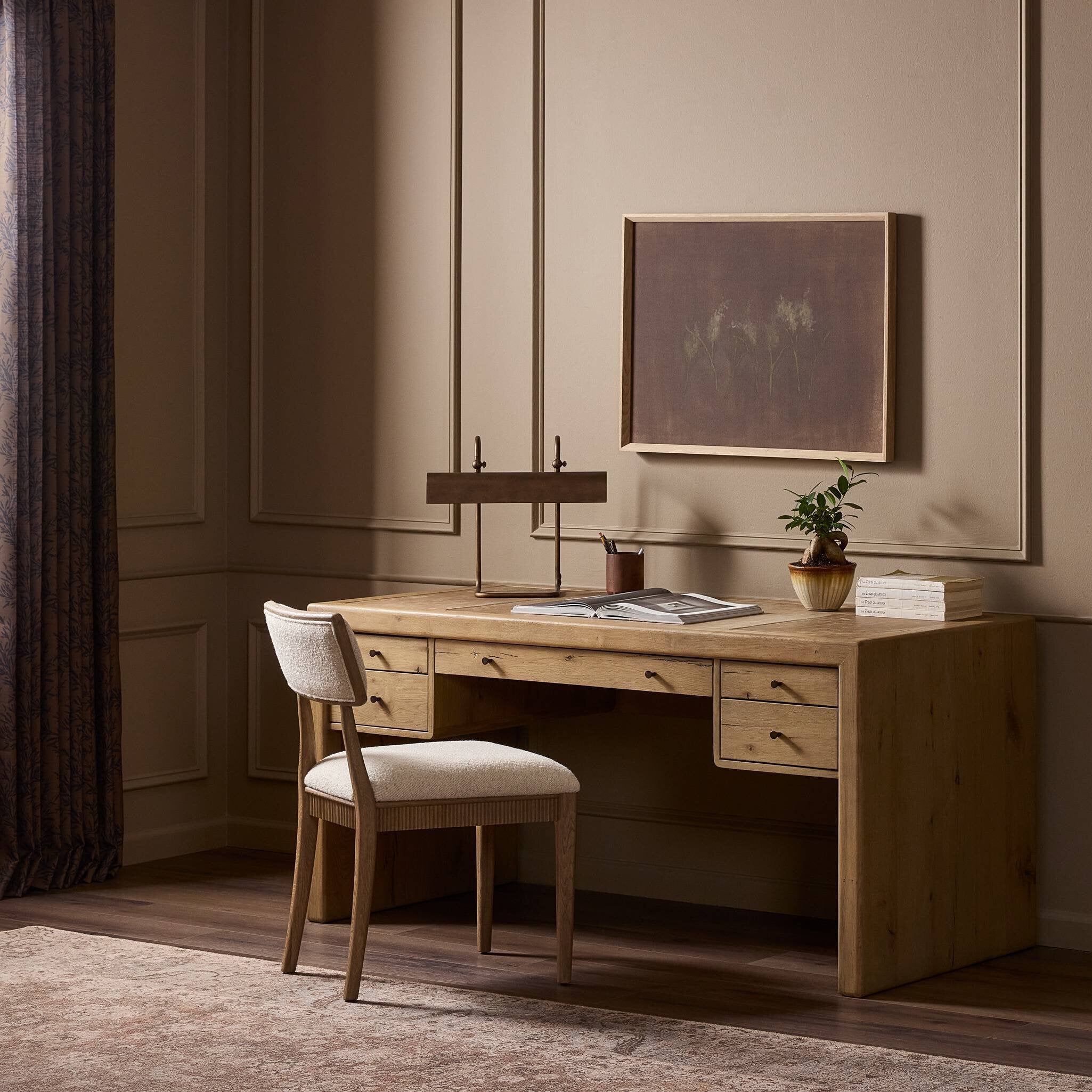 Four Hands Nico Desk — Aged Natural Oak Veneer-Palermo Drift-Bronze Antimony