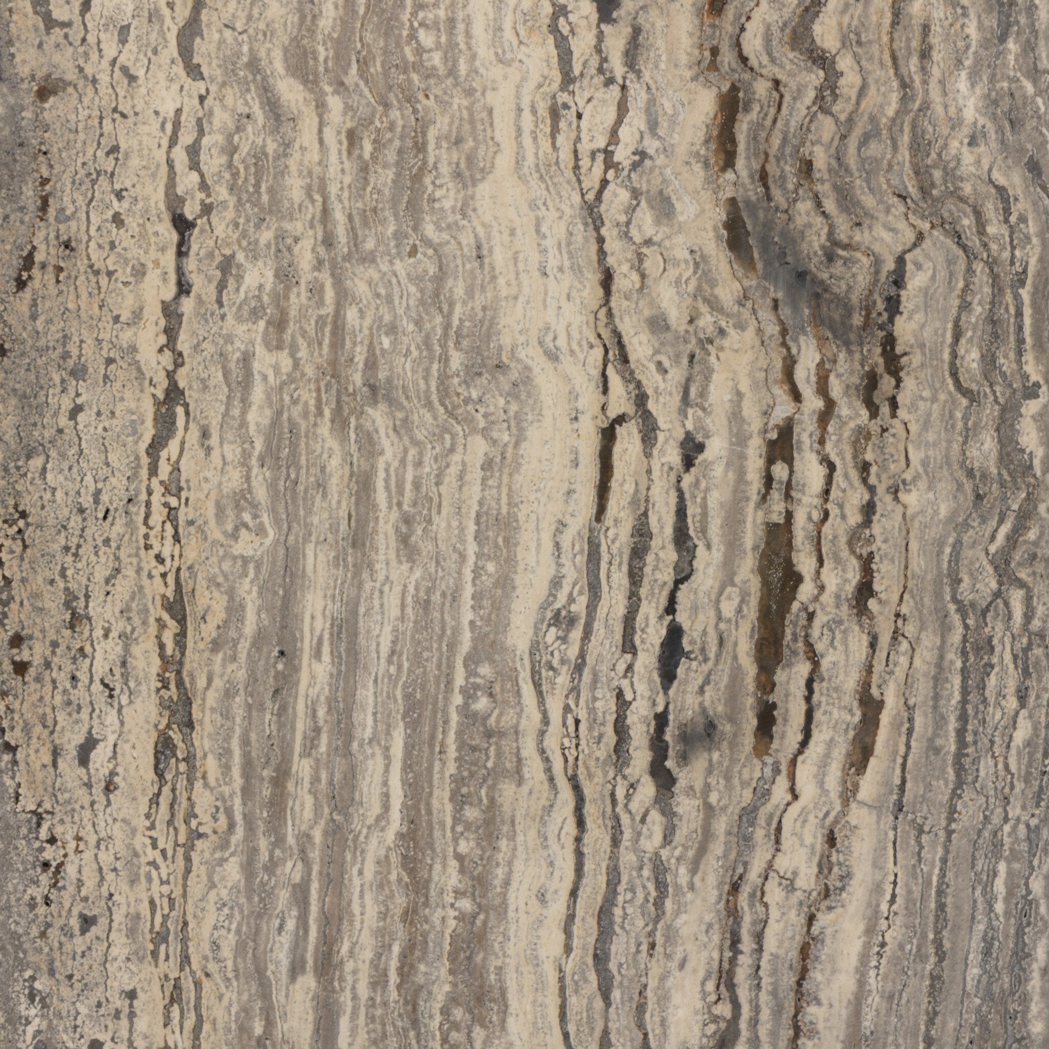 Four Hands Pixie End Table — Grey Stripe Travertine-Light Antique Pewter