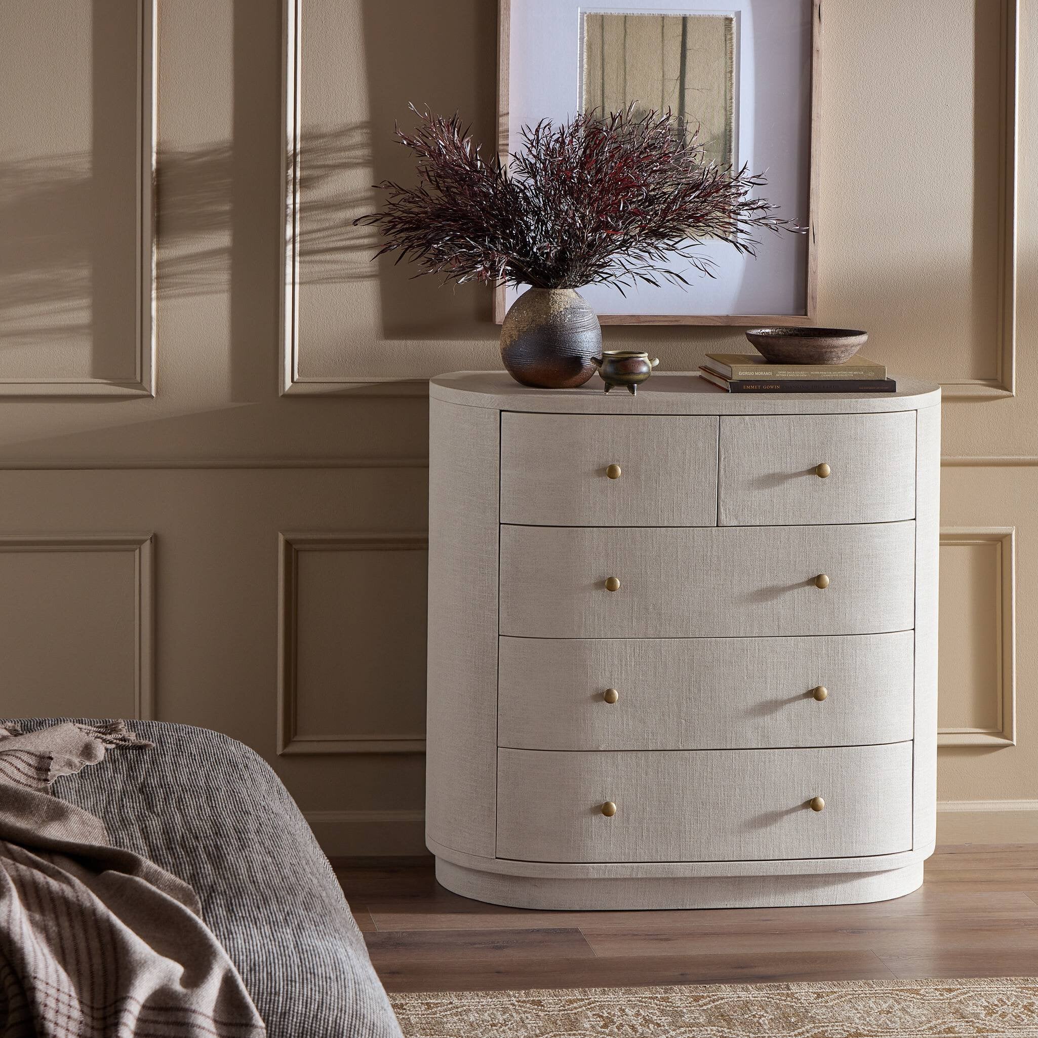 Four Hands Amelia Chest — Ivory Painted Linen-Light Antique Brass
