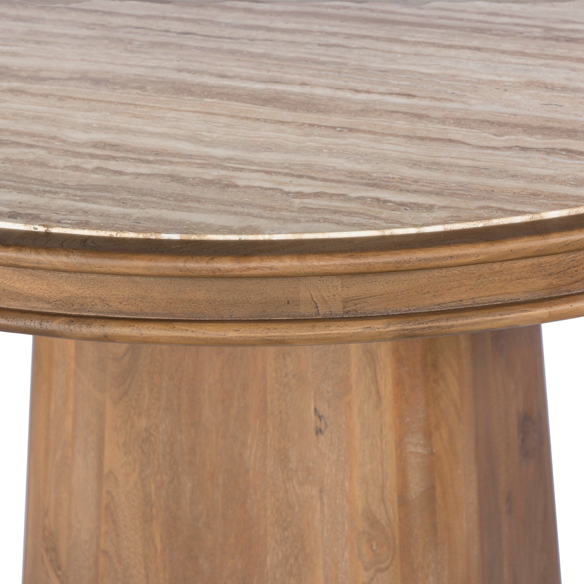 Four Hands Bourne Dining Table — Light Beige Travertine-Warm Mango Solid