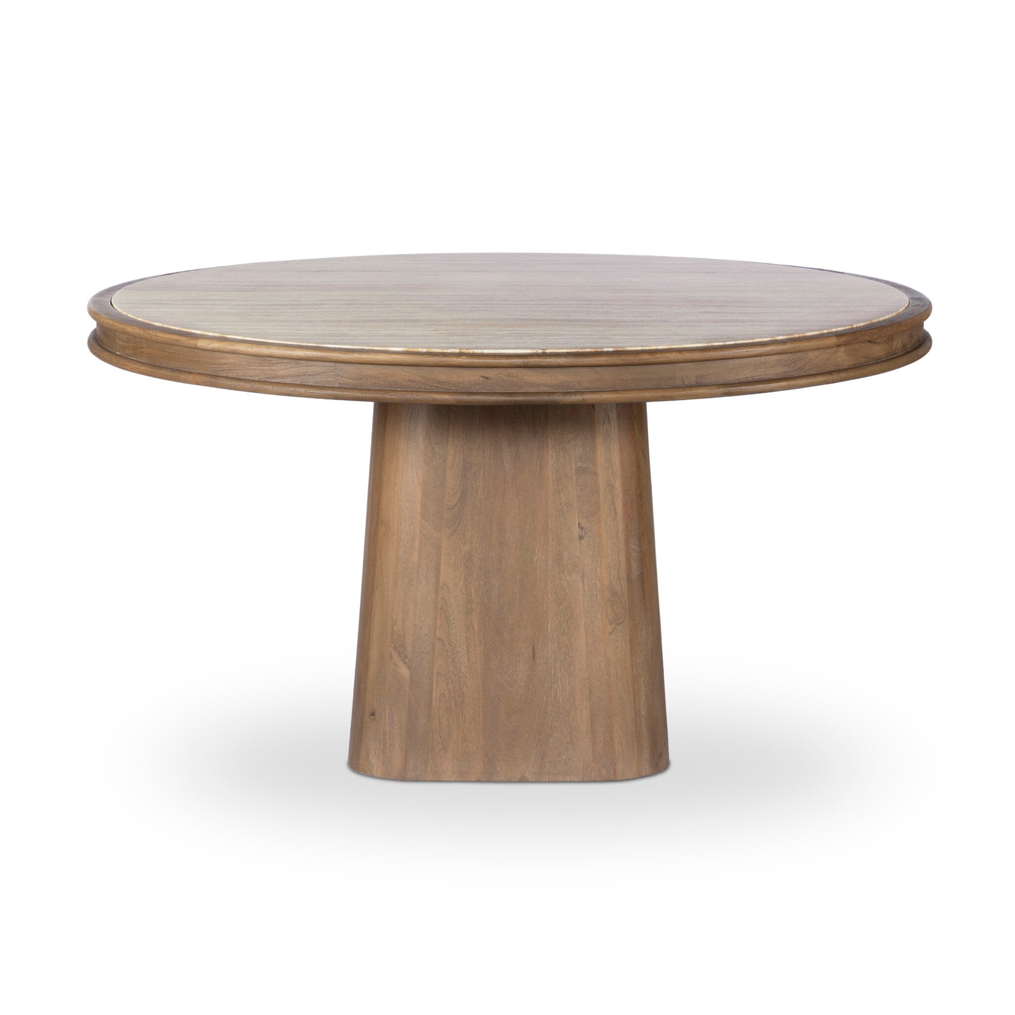 Four Hands Bourne Dining Table — Light Beige Travertine-Warm Mango Solid