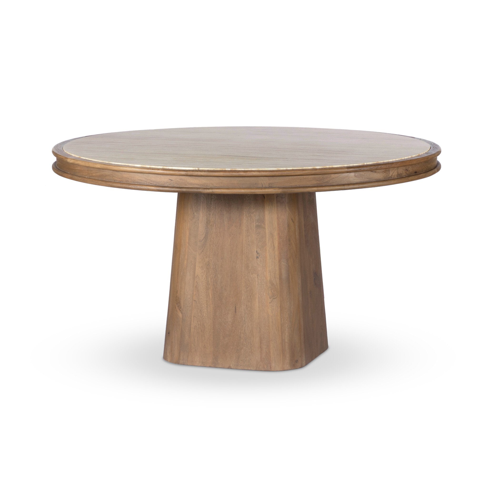 Four Hands Bourne Dining Table — Light Beige Travertine-Warm Mango Solid