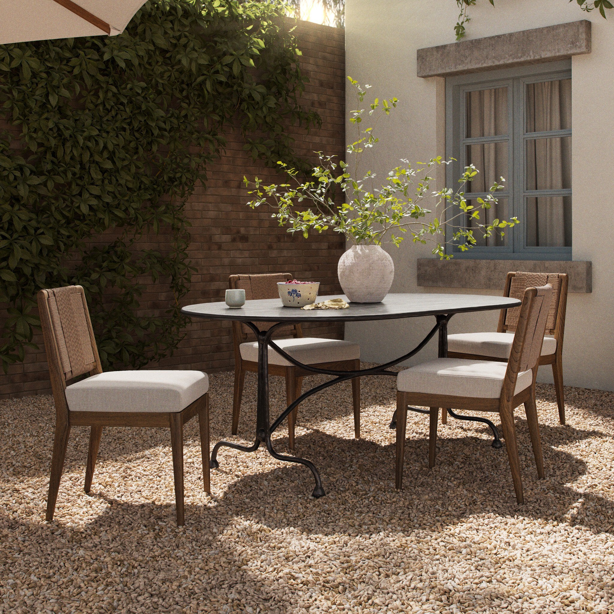 Four Hands Lenoir Outdoor Dining Table-76" — Distressed Bronze