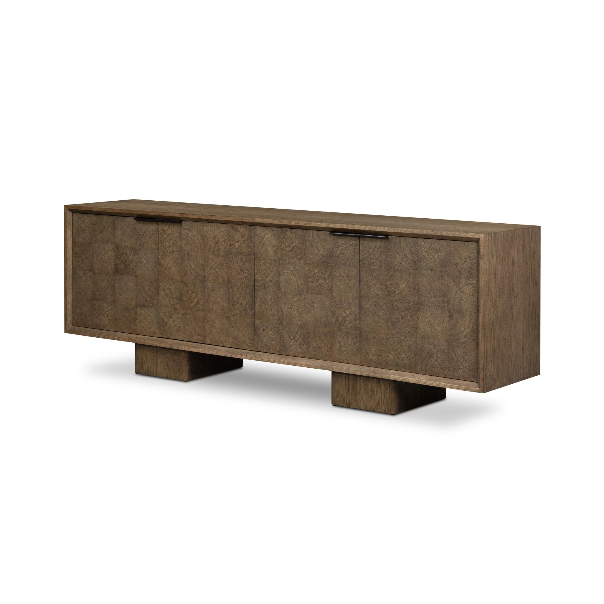 Four Hands Salta Sideboard — Brown Oak Thin Oyster-Brown Oak Thick Veneer-Dark Aluminum