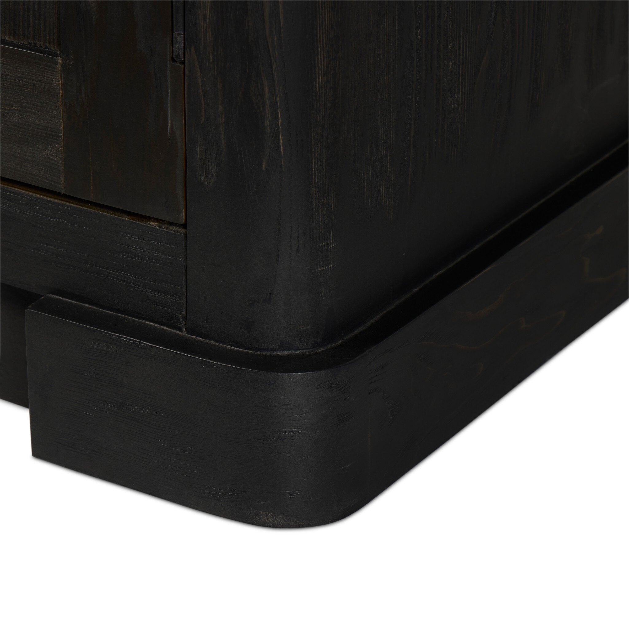 Four Hands Leopold Cabinet — Smooth Sandy Hemlock-Black Hemlock-Fluted Glass