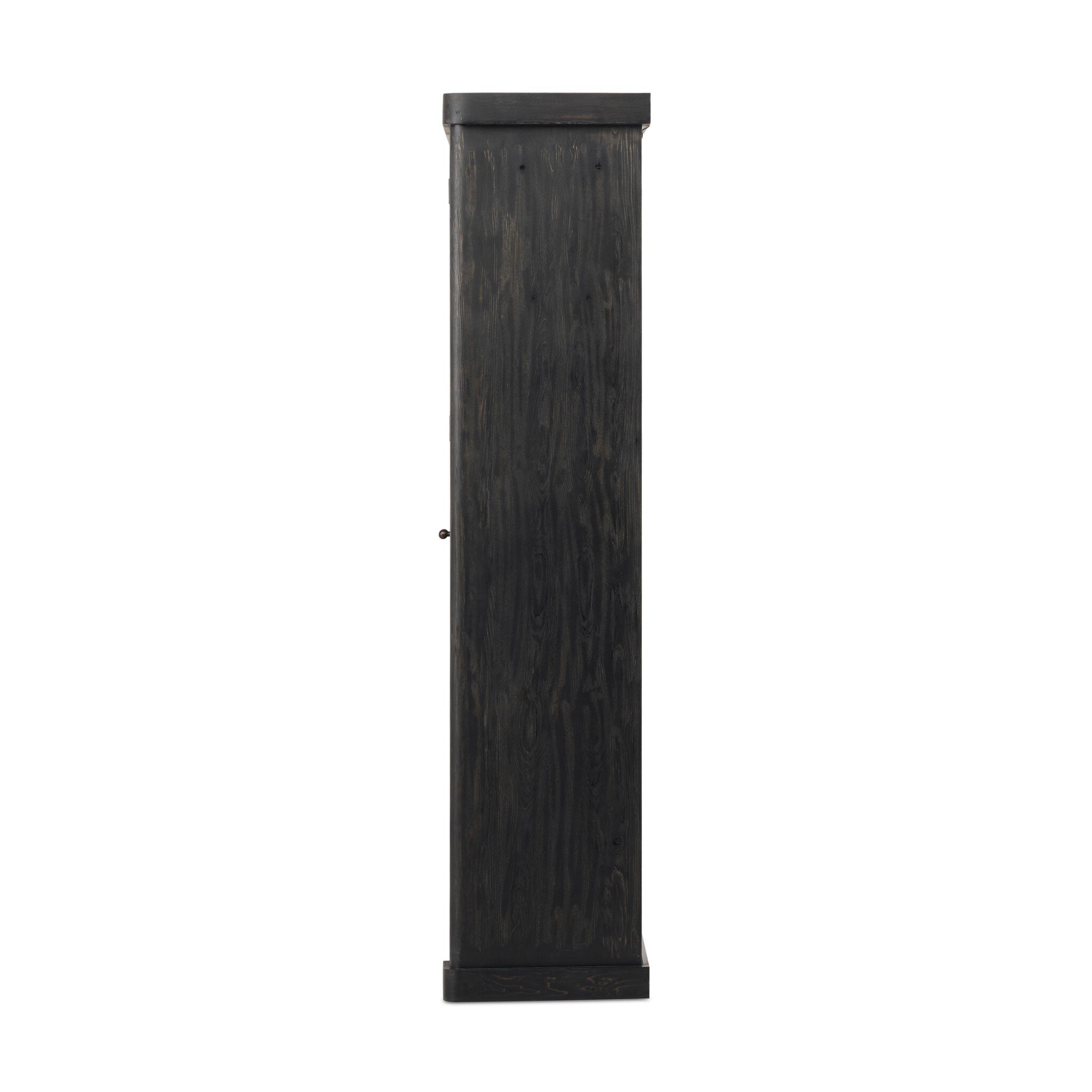 Four Hands Leopold Cabinet — Smooth Sandy Hemlock-Black Hemlock-Fluted Glass
