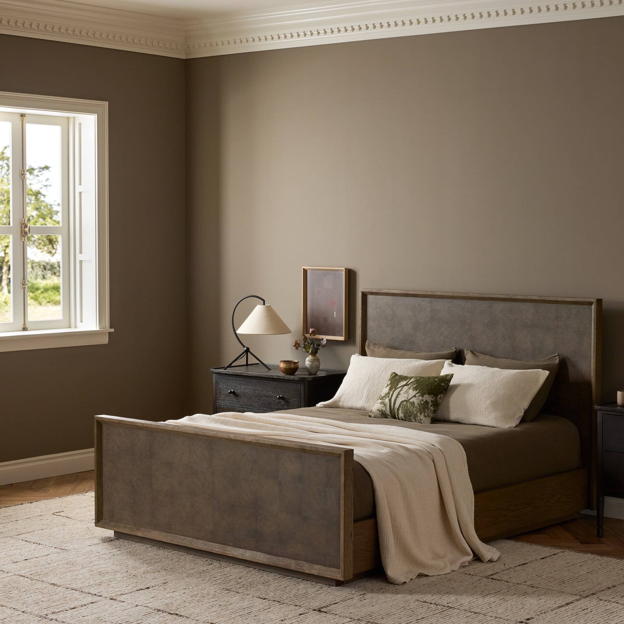 Four Hands Salta Bed — Brown Oak Thin Oyster-Brown Oak Thick Veneer-Brown Oak Solid-Queen