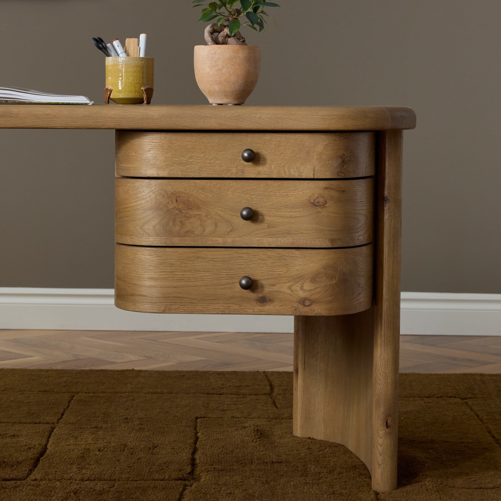 Four Hands Roan Desk — Aged Smoked Oak-Aged Smoked Oak Veneer-Oil Rubbed Bronze