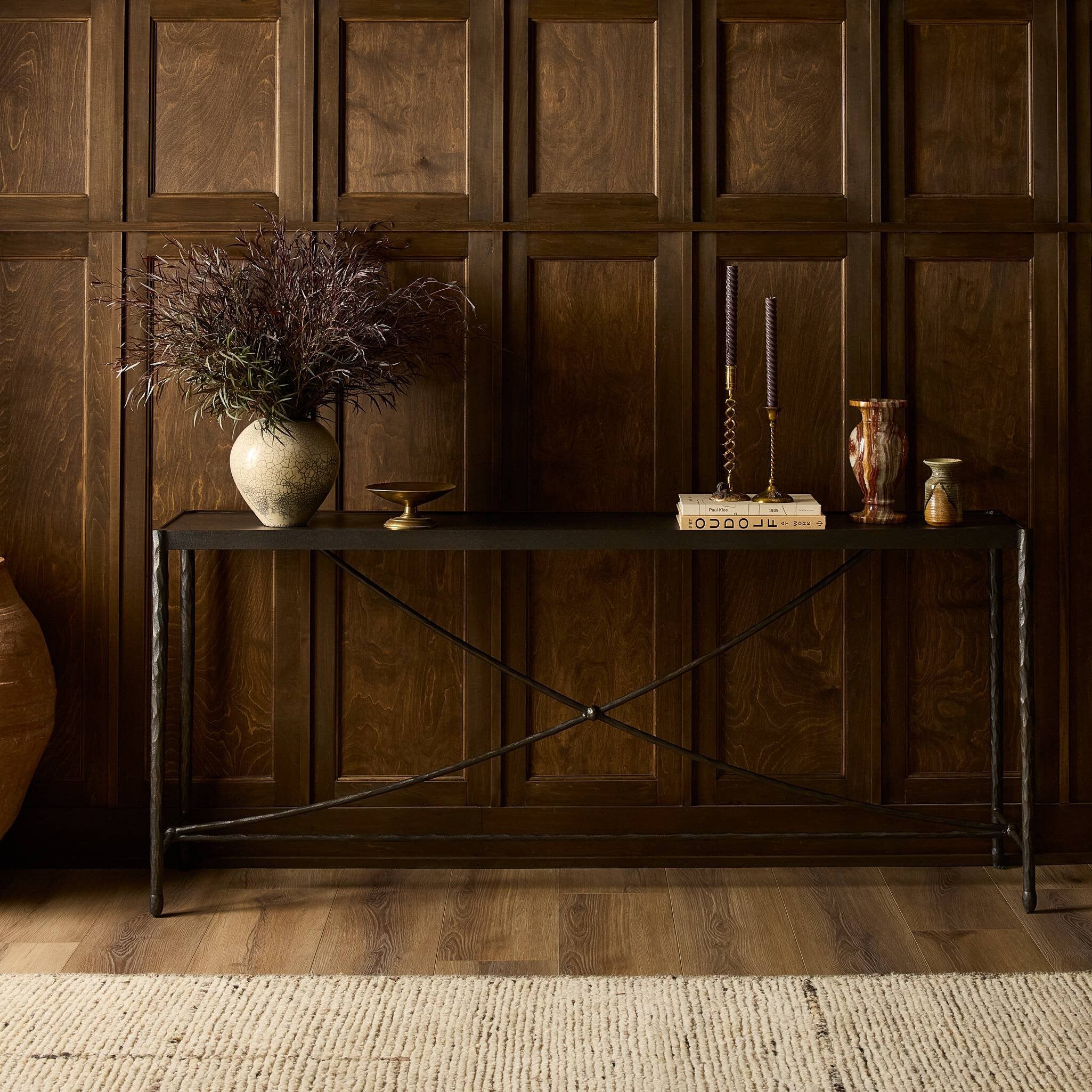 Four Hands Jade Console Table — Hammered Bronze-Textured Bronze