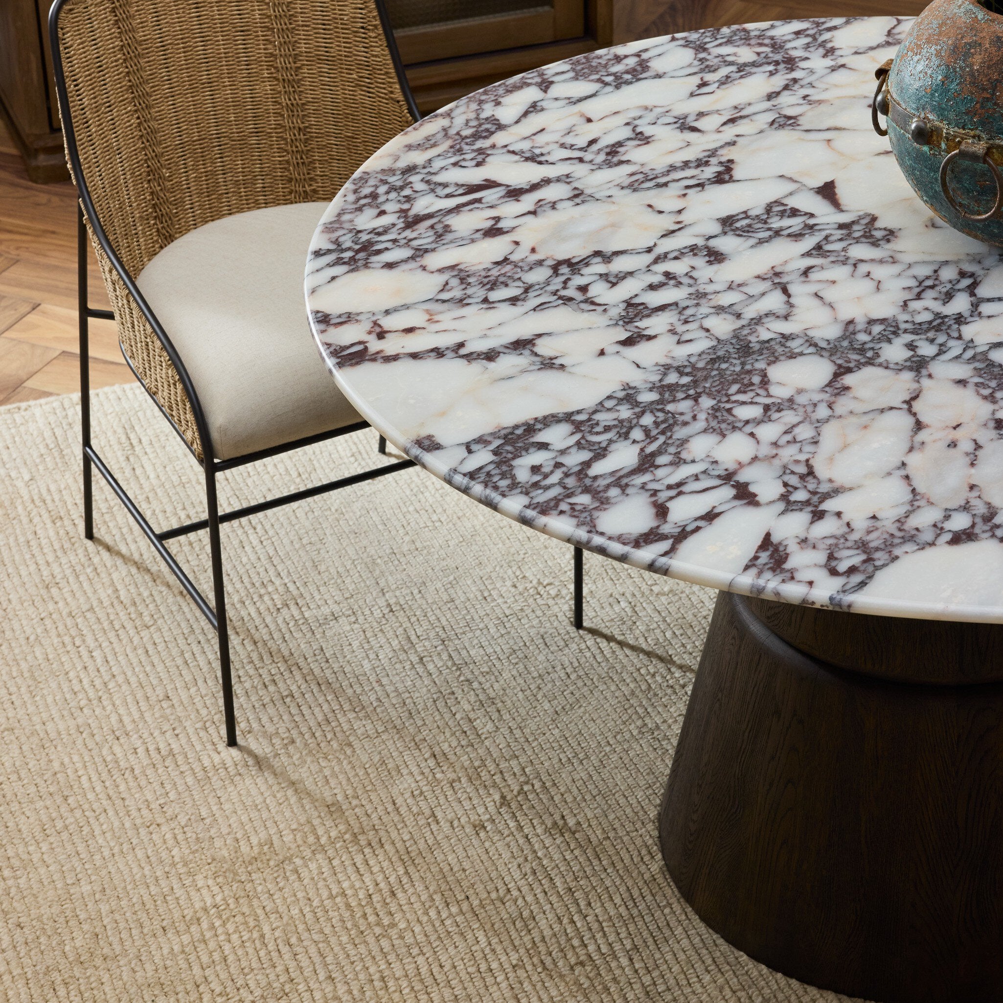 Four Hands Lino Dining Table — Calacatta Viola Marble-Espresso Oak