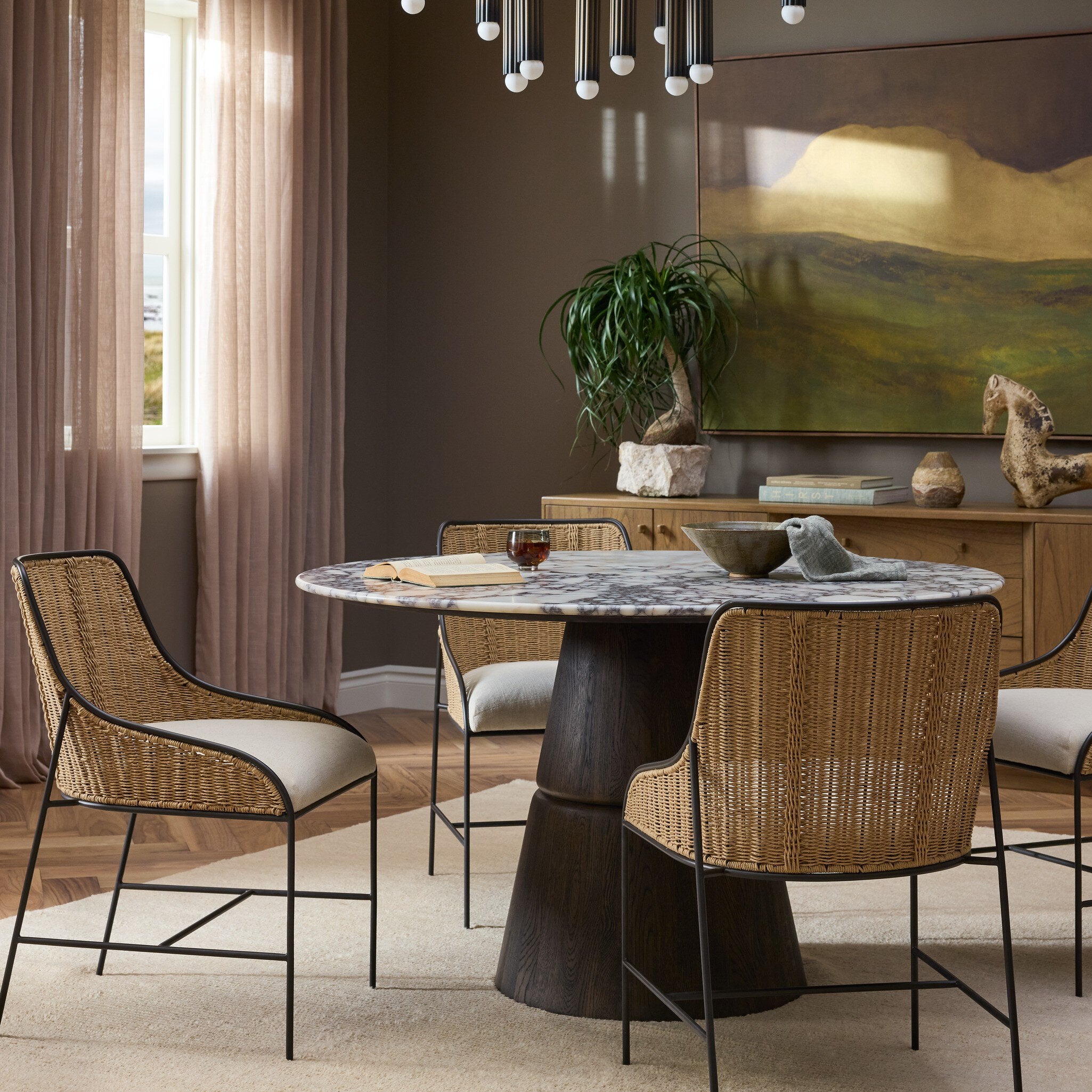 Four Hands Lino Dining Table — Calacatta Viola Marble-Espresso Oak
