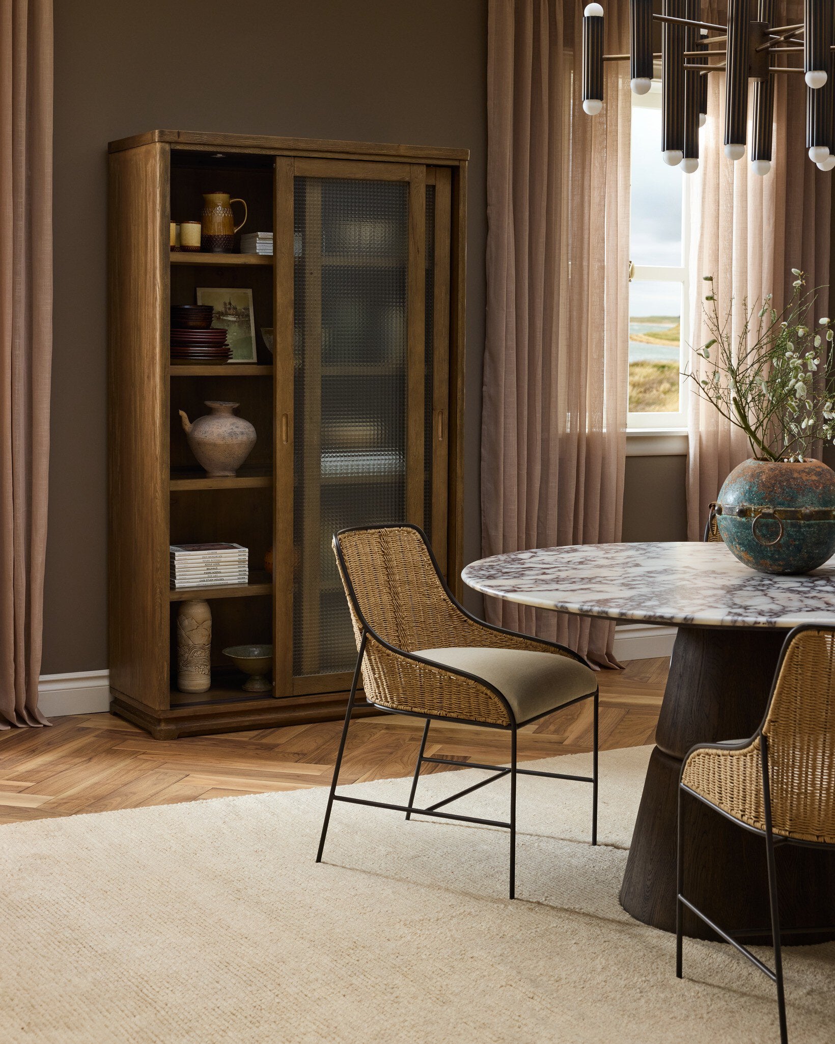 Four Hands Lino Dining Table — Calacatta Viola Marble-Espresso Oak