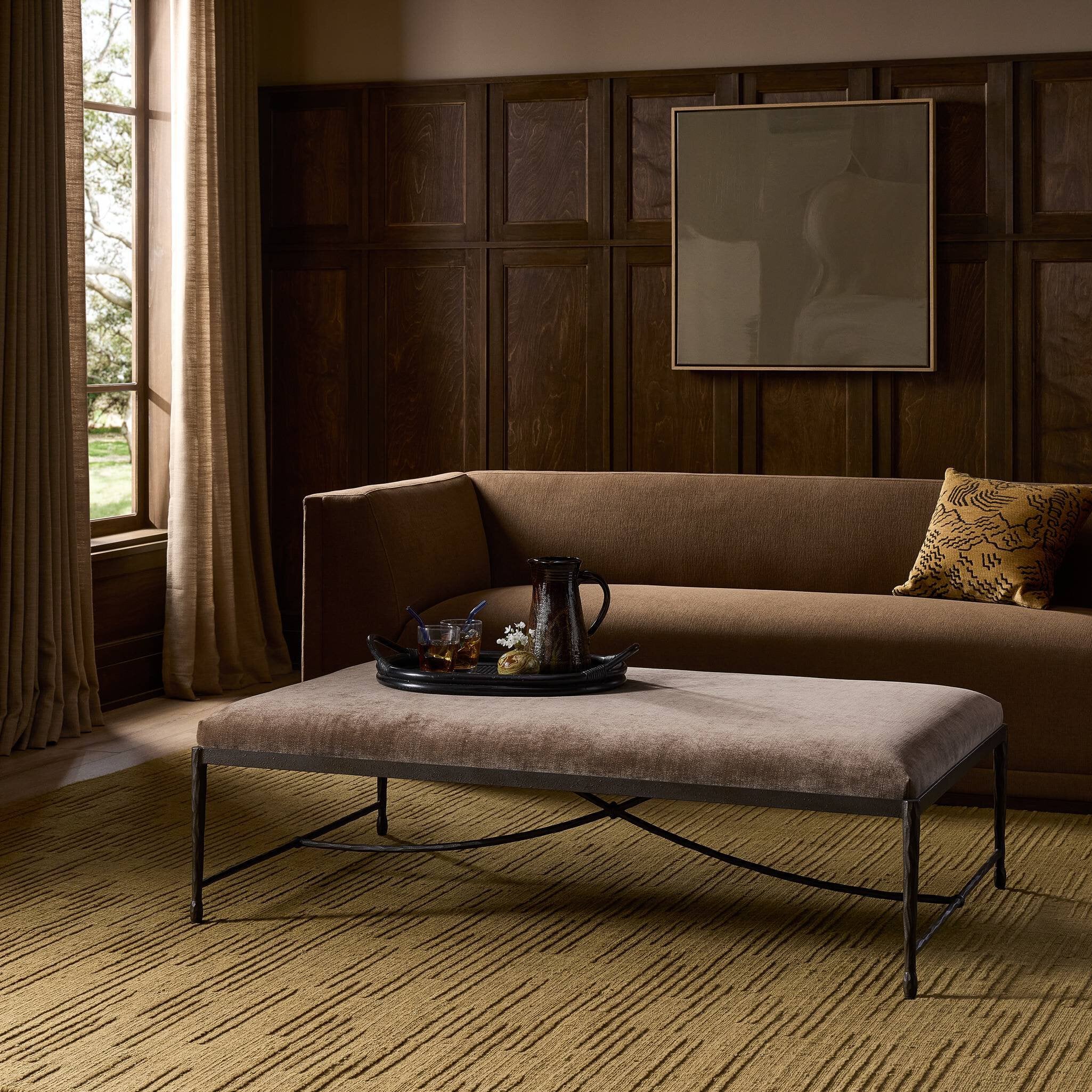 Four Hands Jade Cocktail Ottoman — Altair Mushroom-Textured Bronze-Hammered Bronze