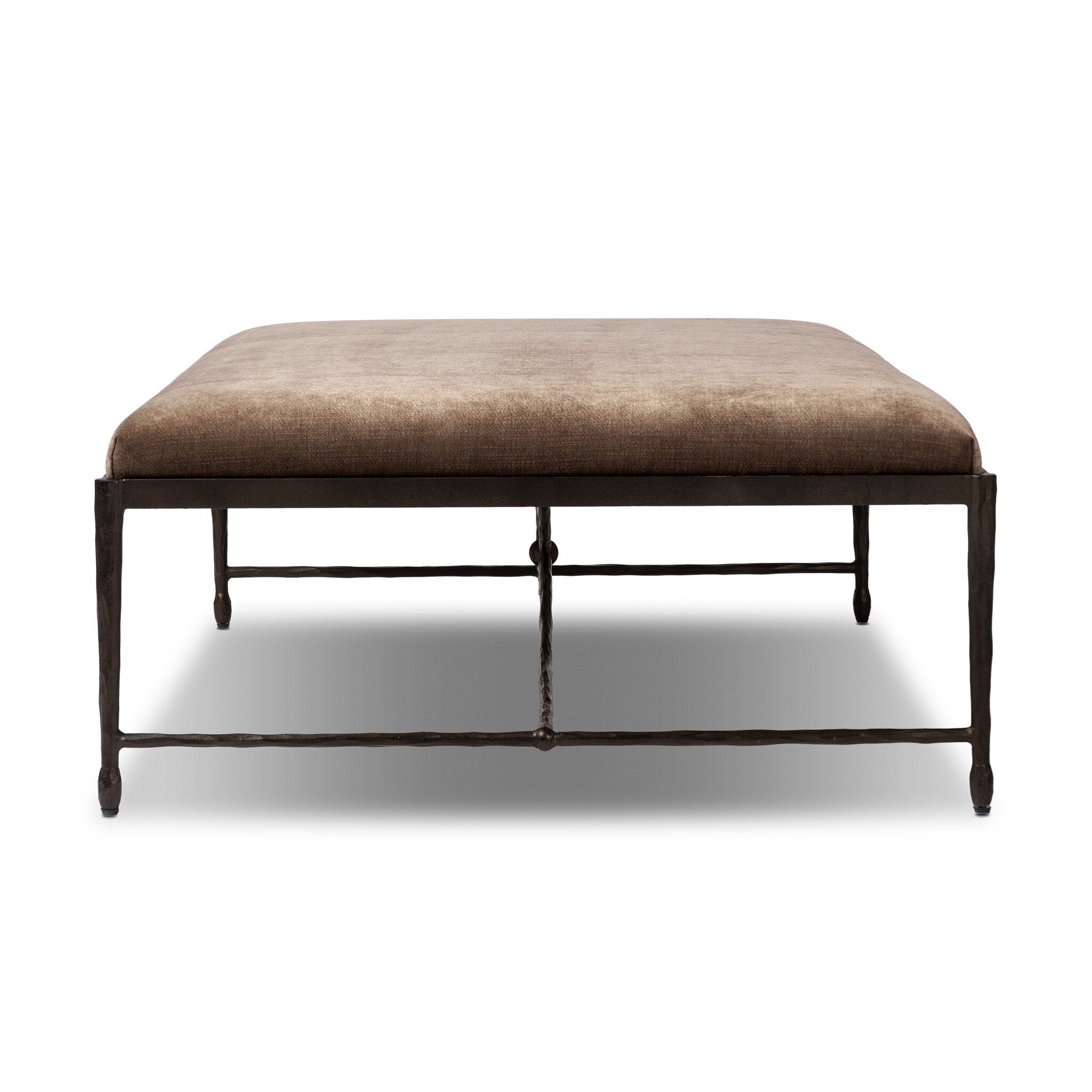 Four Hands Jade Cocktail Ottoman — Altair Mushroom-Textured Bronze-Hammered Bronze