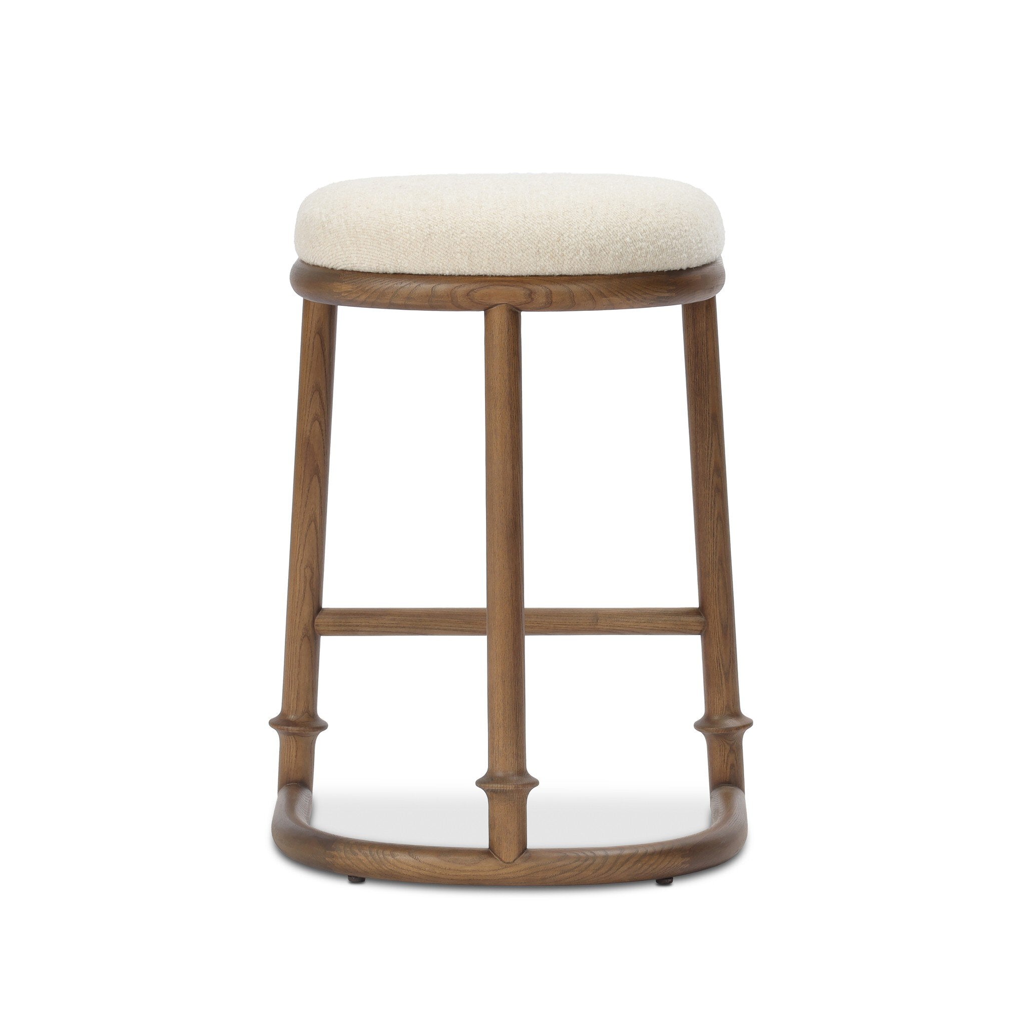 Four Hands Royce Backless Stool — Charter Oatmeal-Antique Walnut-Counter