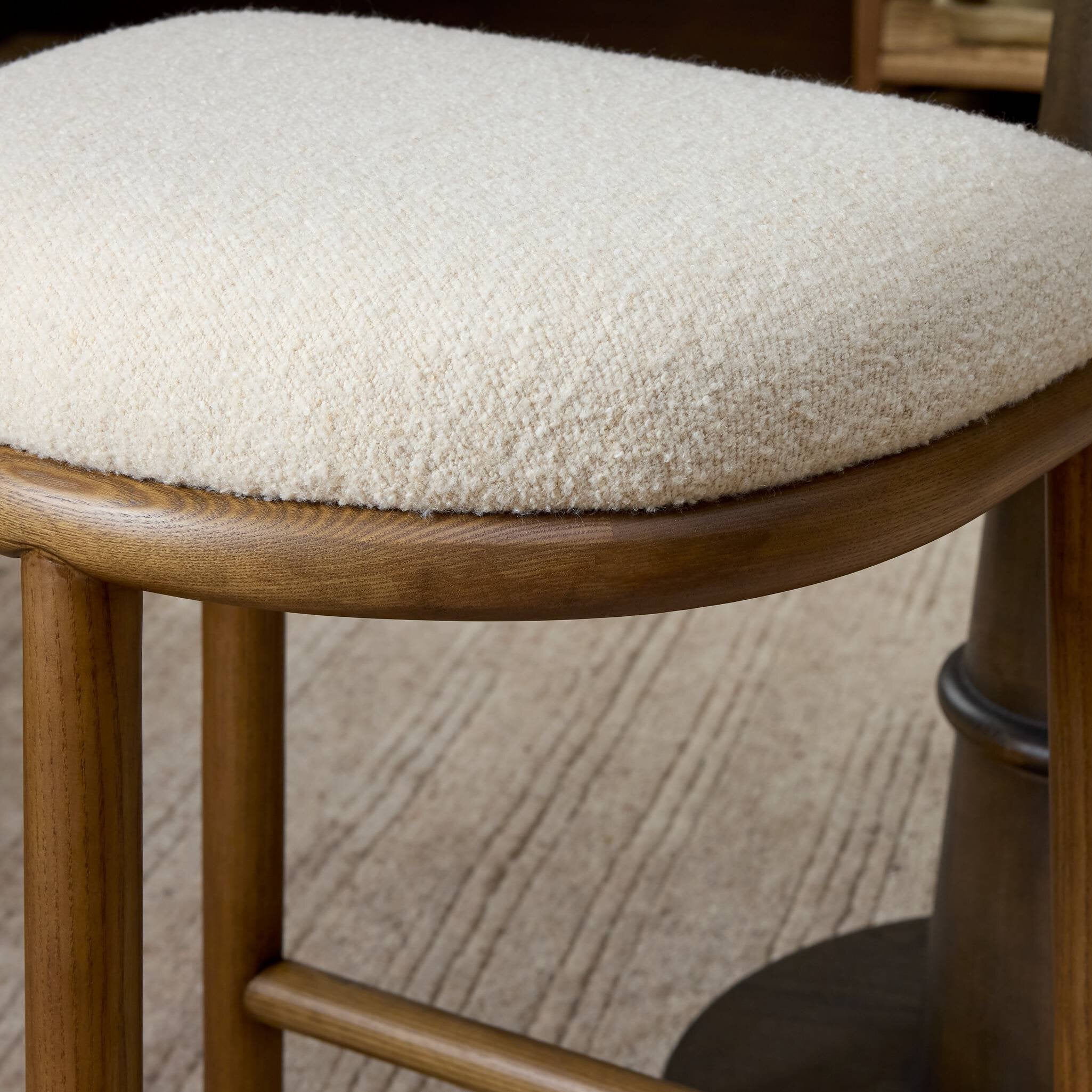 Four Hands Royce Backless Stool — Charter Oatmeal-Antique Walnut-Counter