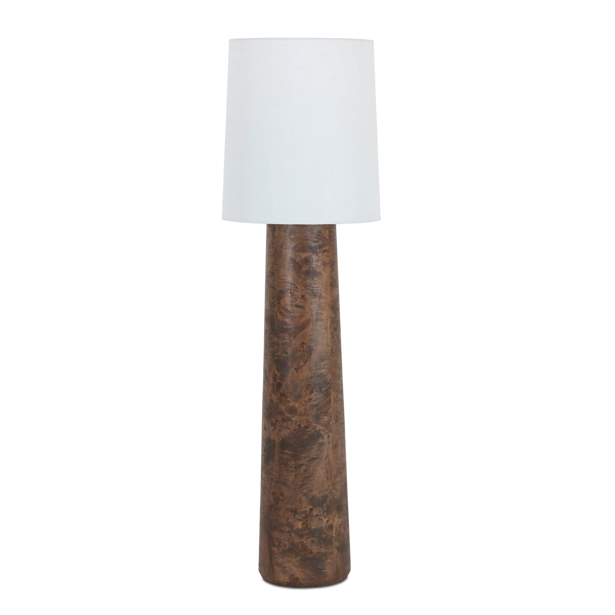 Four Hands Daxton Floor Lamp — Dark Brown Mappa Burl-Ivory Linen-Dark Kettle Black