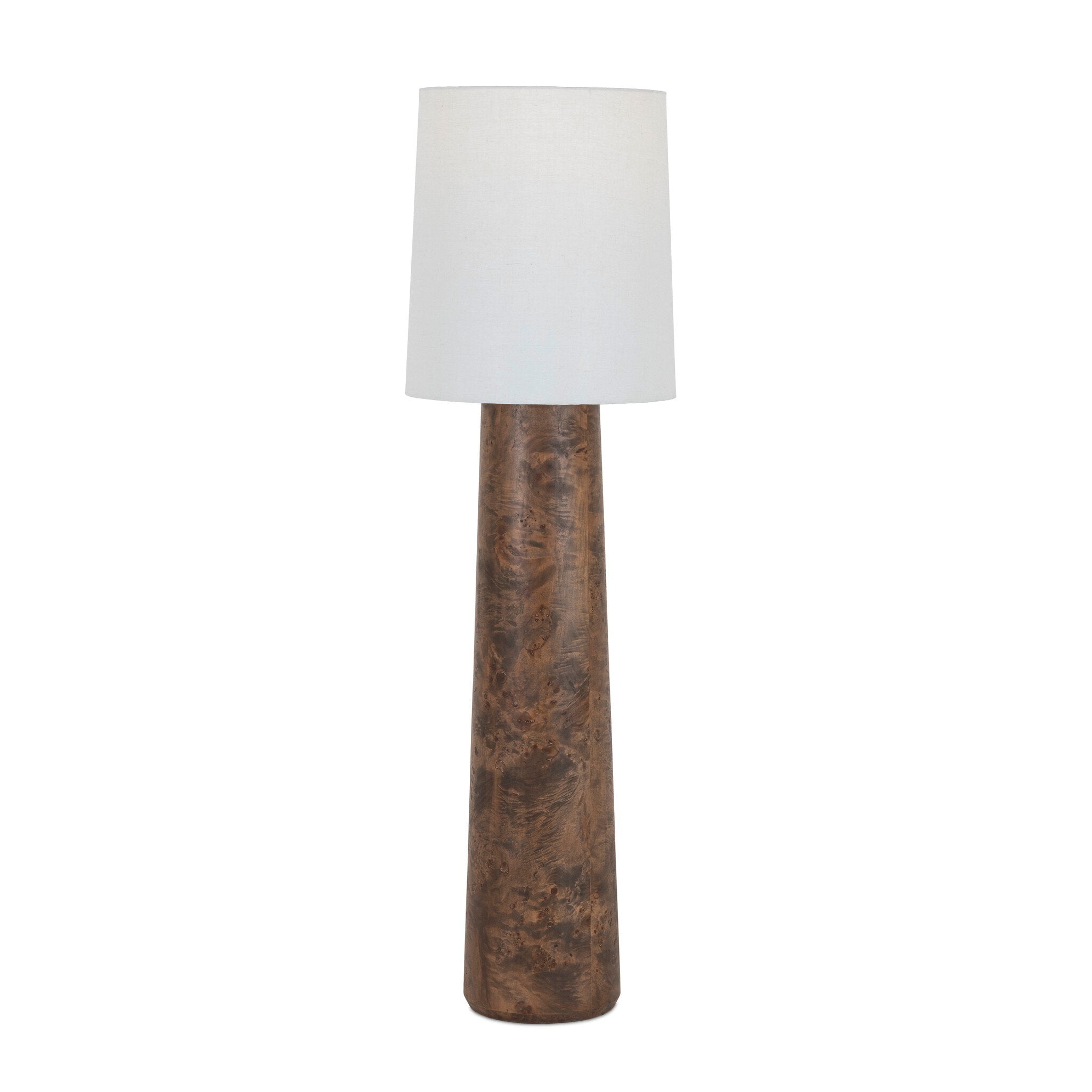 Four Hands Daxton Floor Lamp — Dark Brown Mappa Burl-Ivory Linen-Dark Kettle Black