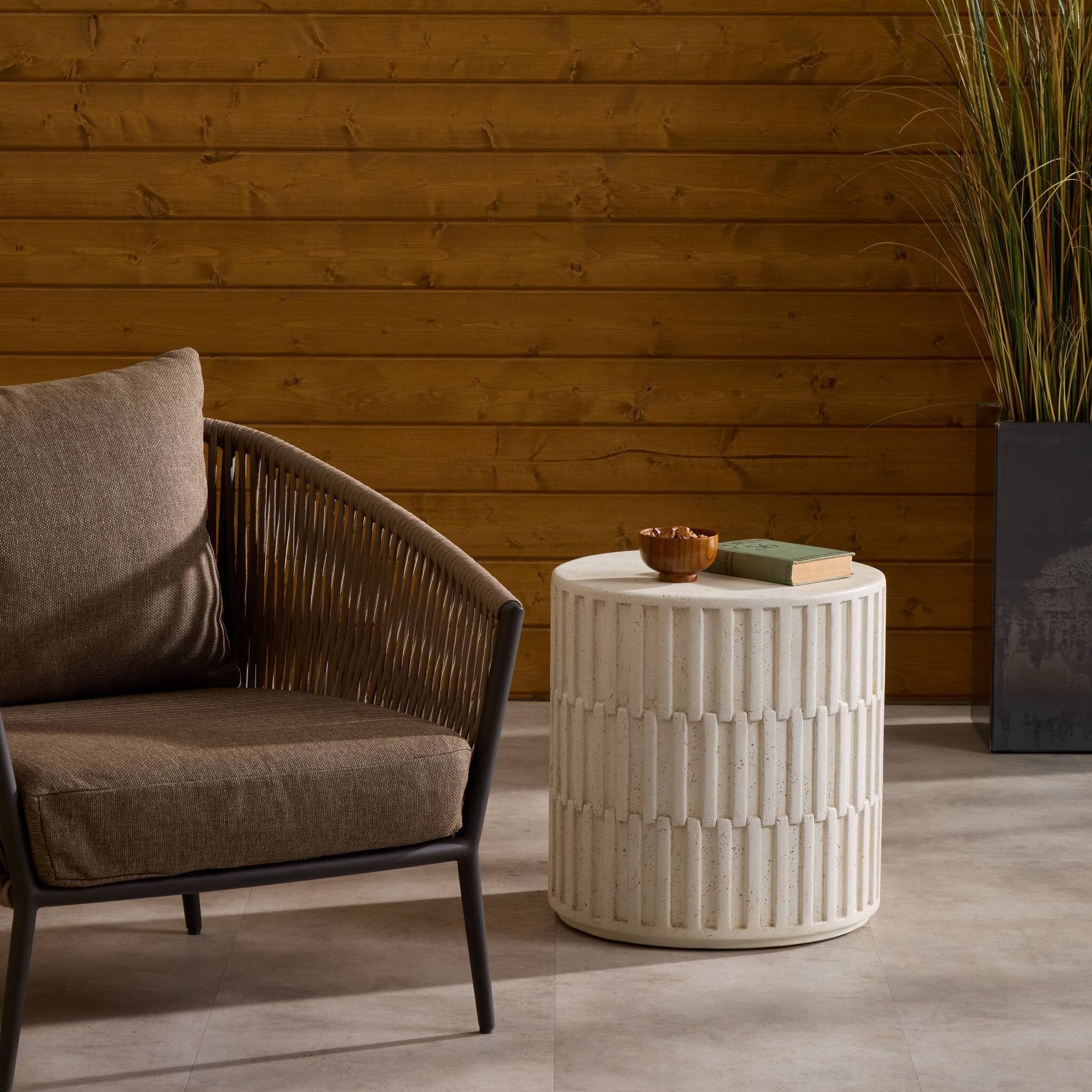 Four Hands Callisto Outdoor End Table — Aged White Concrete