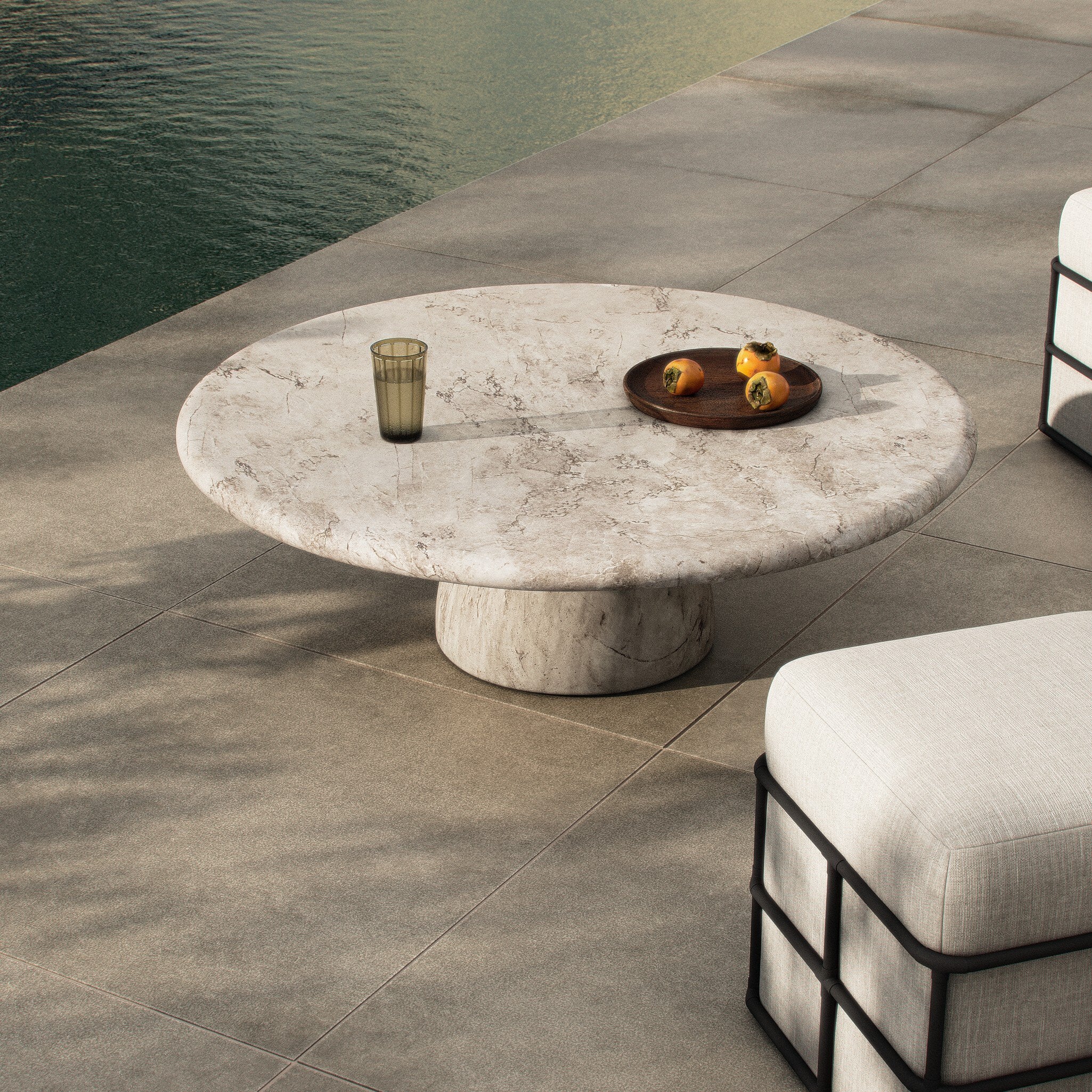 Four Hands Cornelia Outdoor Coffee Table — Natural Veined Concrete