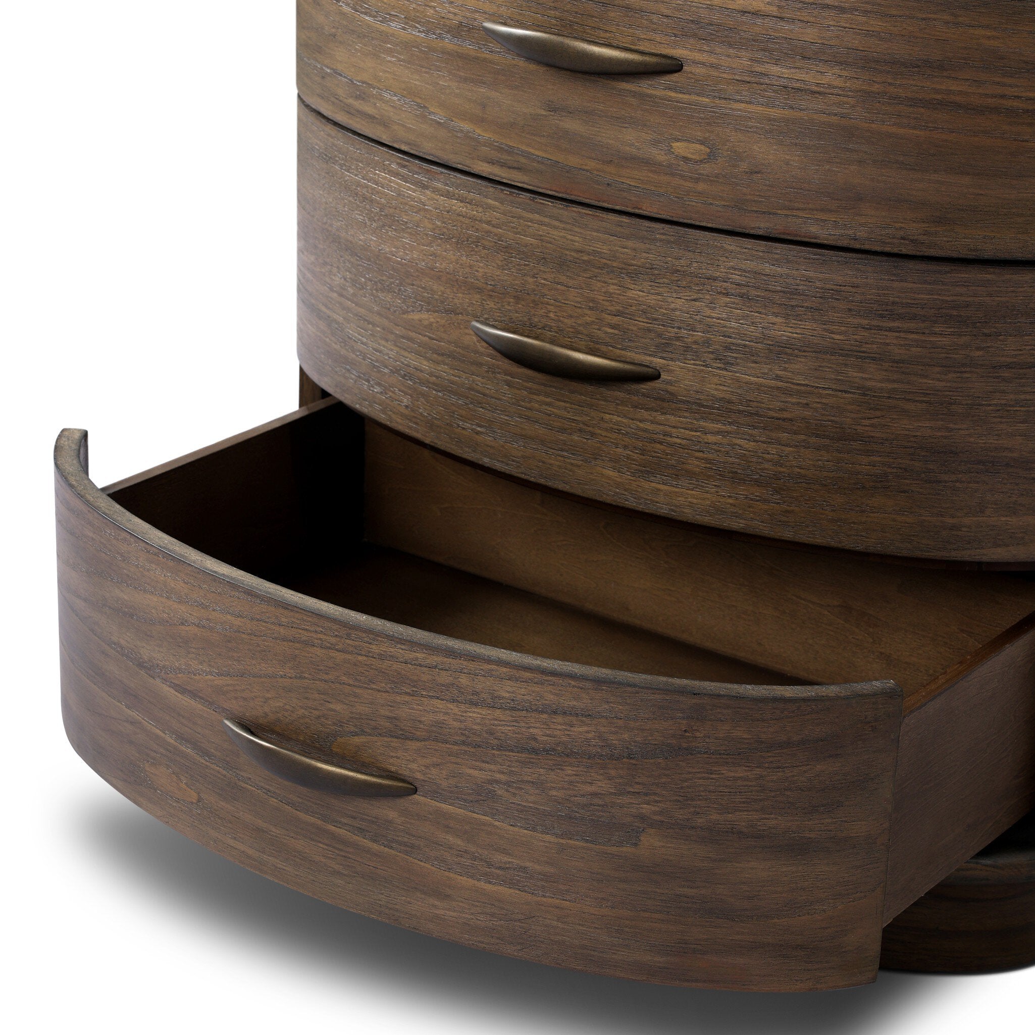Four Hands Tovae Nightstand — Honed Coffee Marble-Stained Saddle Brown Sungkai-Aged Brass
