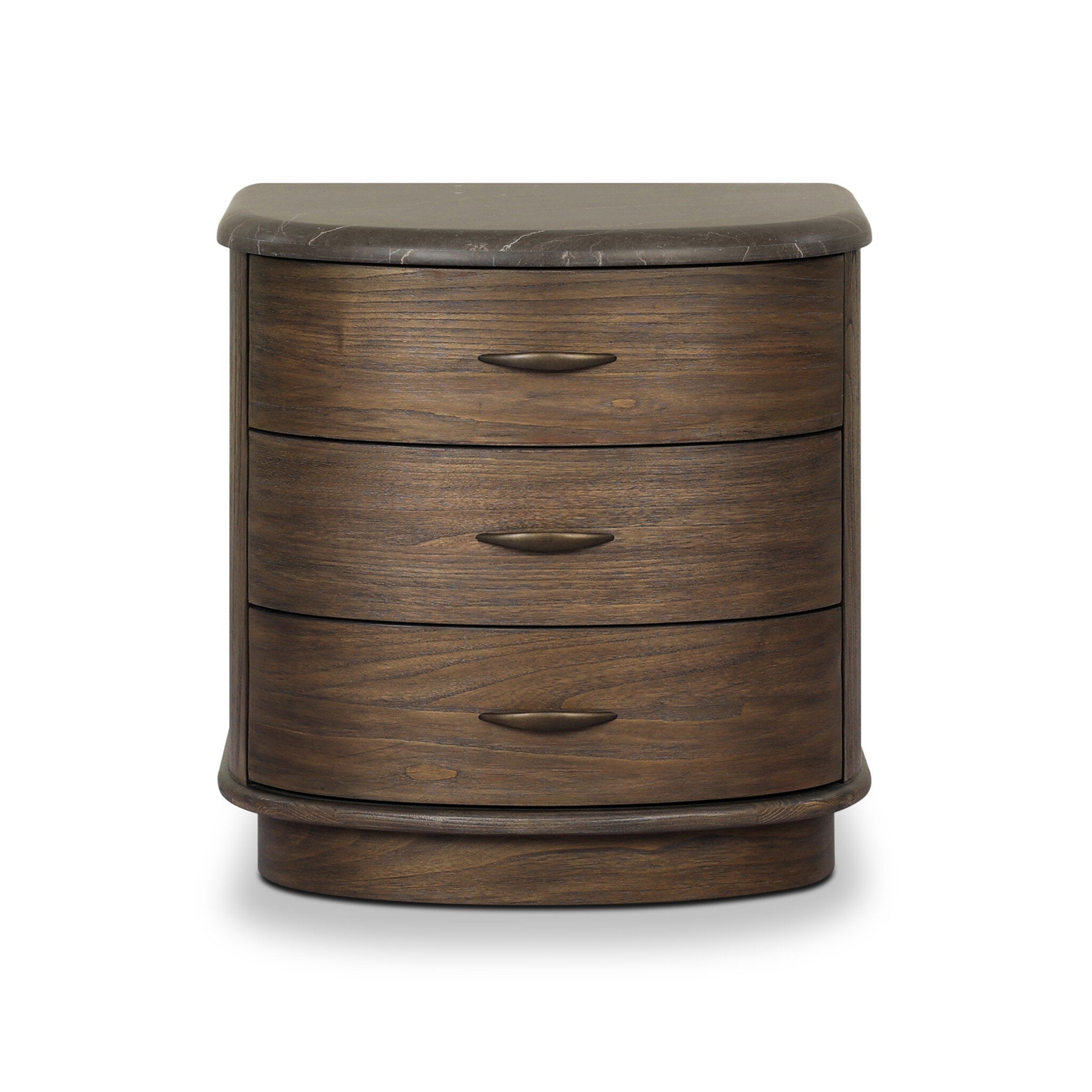 Four Hands Tovae Nightstand — Honed Coffee Marble-Stained Saddle Brown Sungkai-Aged Brass