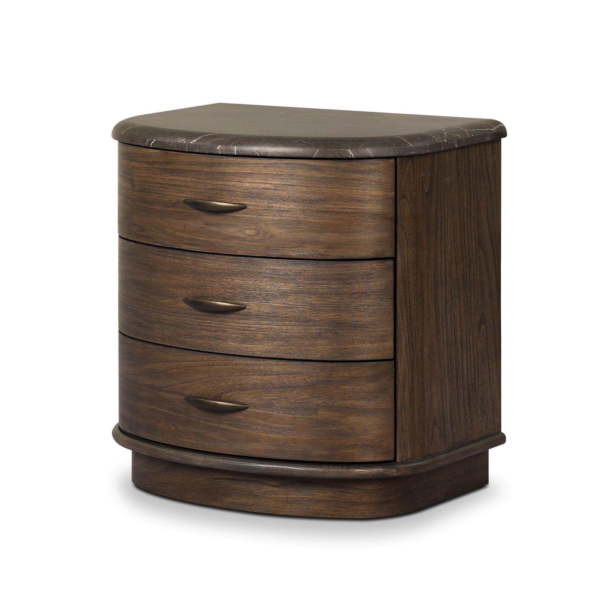 Four Hands Tovae Nightstand — Honed Coffee Marble-Stained Saddle Brown Sungkai-Aged Brass