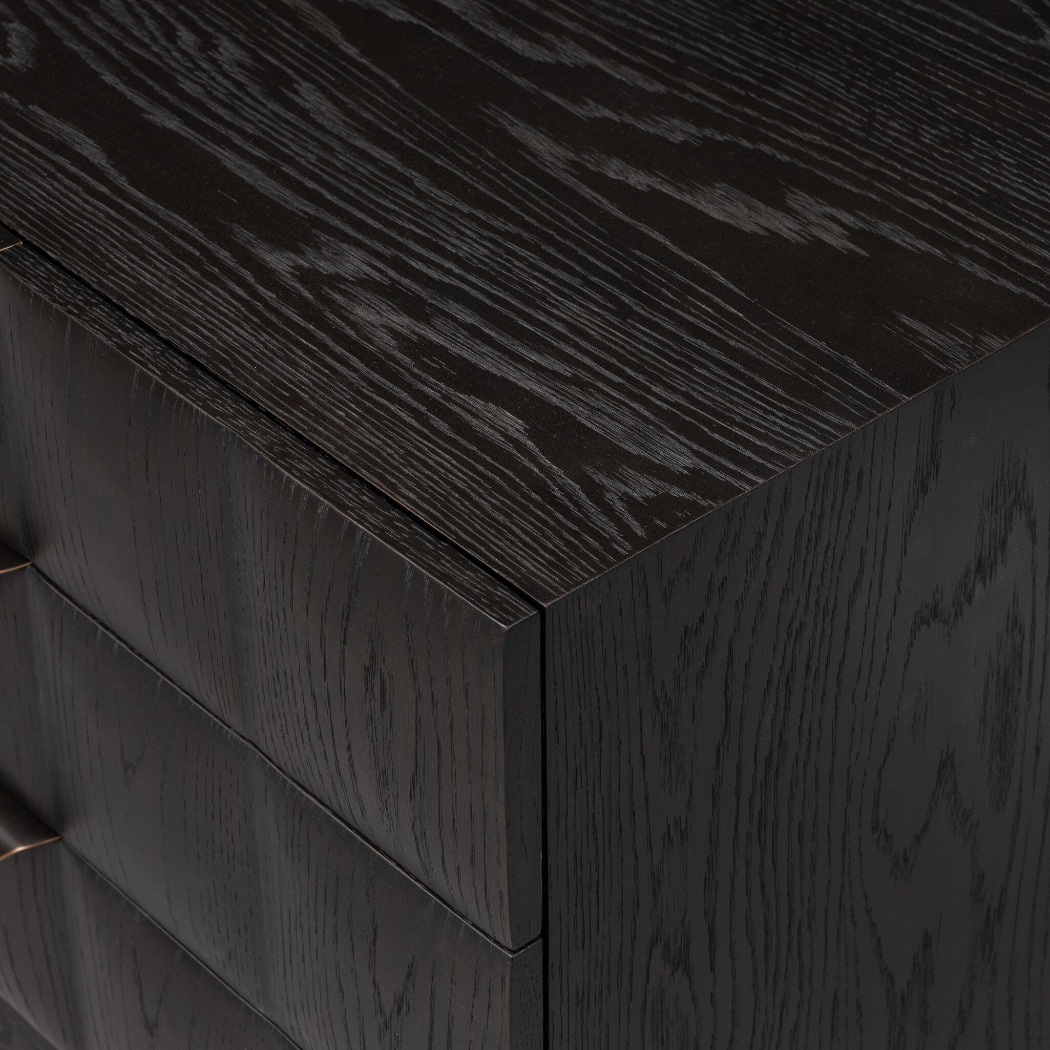 Four Hands Swell Nightstand — Dry Black Oak Veneer-Dark Aluminum