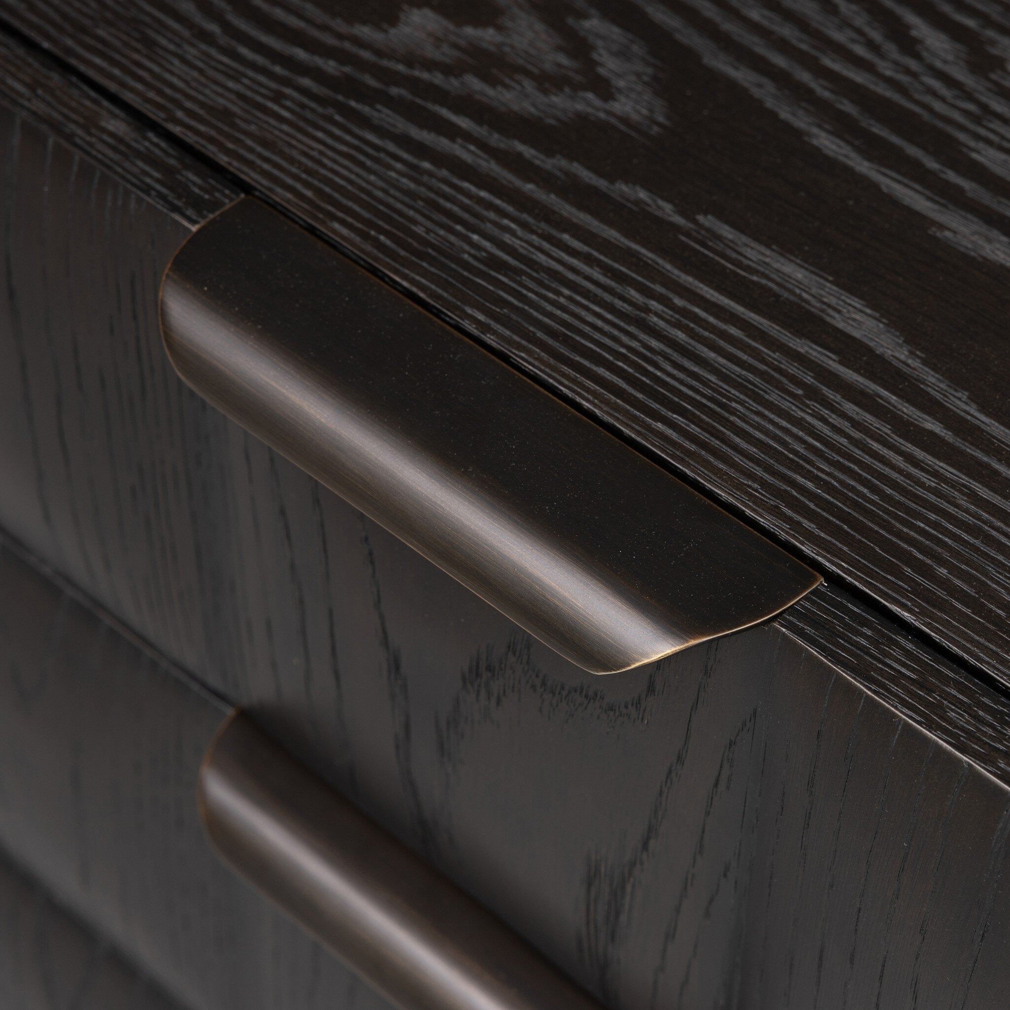 Four Hands Swell Nightstand — Dry Black Oak Veneer-Dark Aluminum