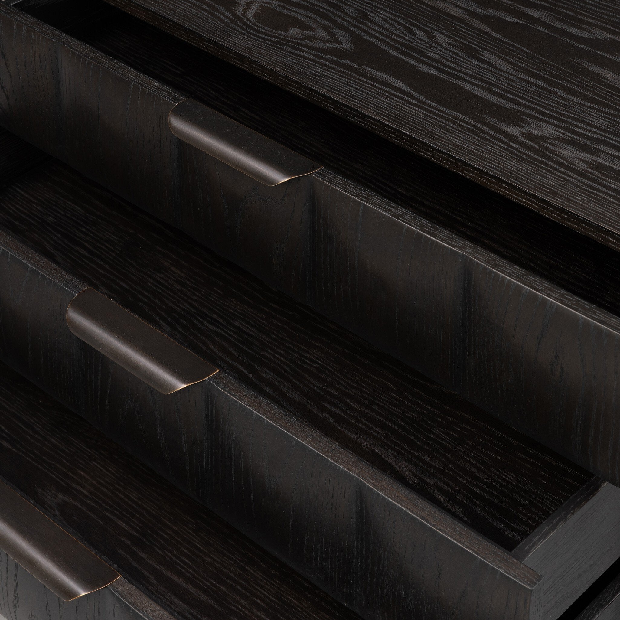 Four Hands Swell Nightstand — Dry Black Oak Veneer-Dark Aluminum