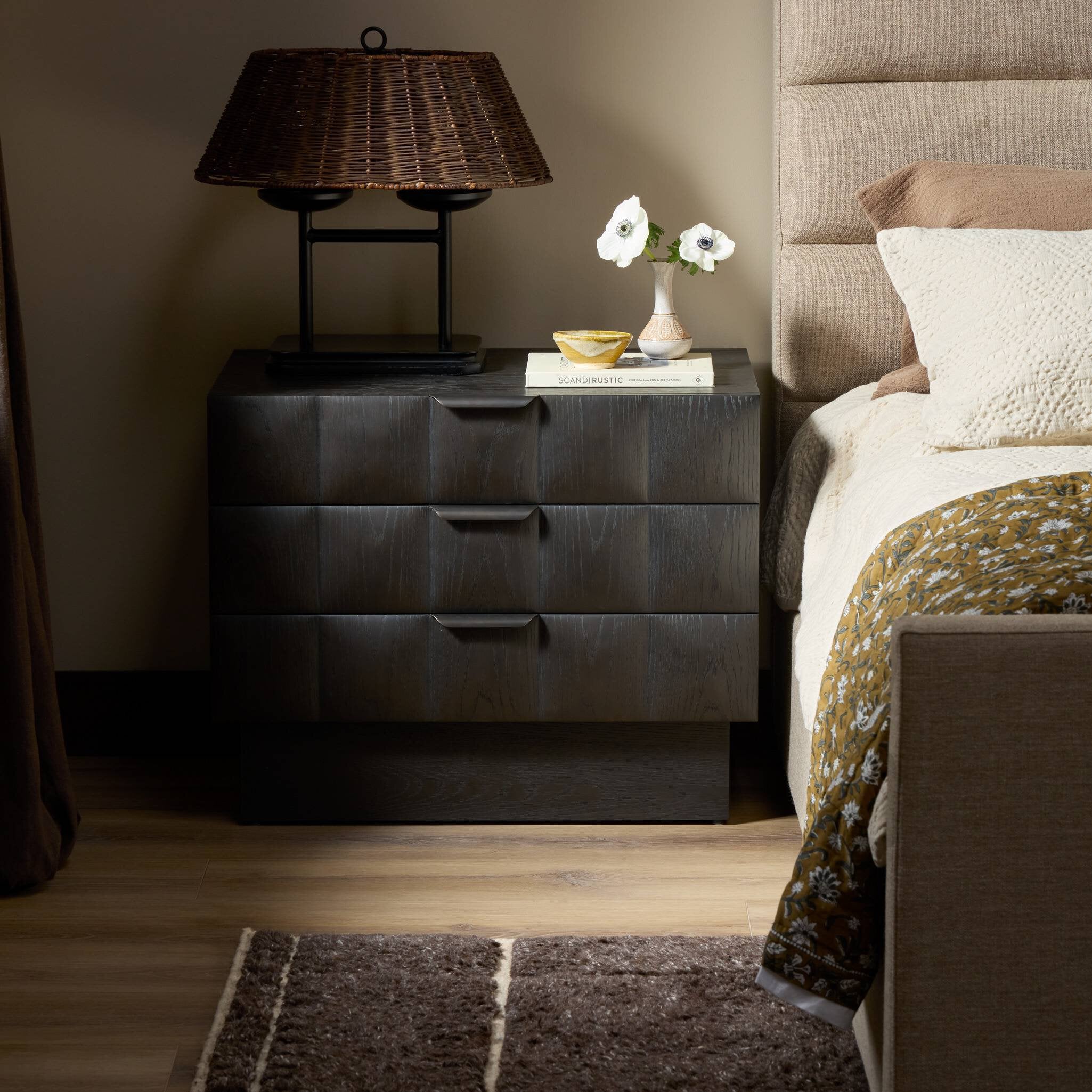 Four Hands Swell Nightstand — Dry Black Oak Veneer-Dark Aluminum