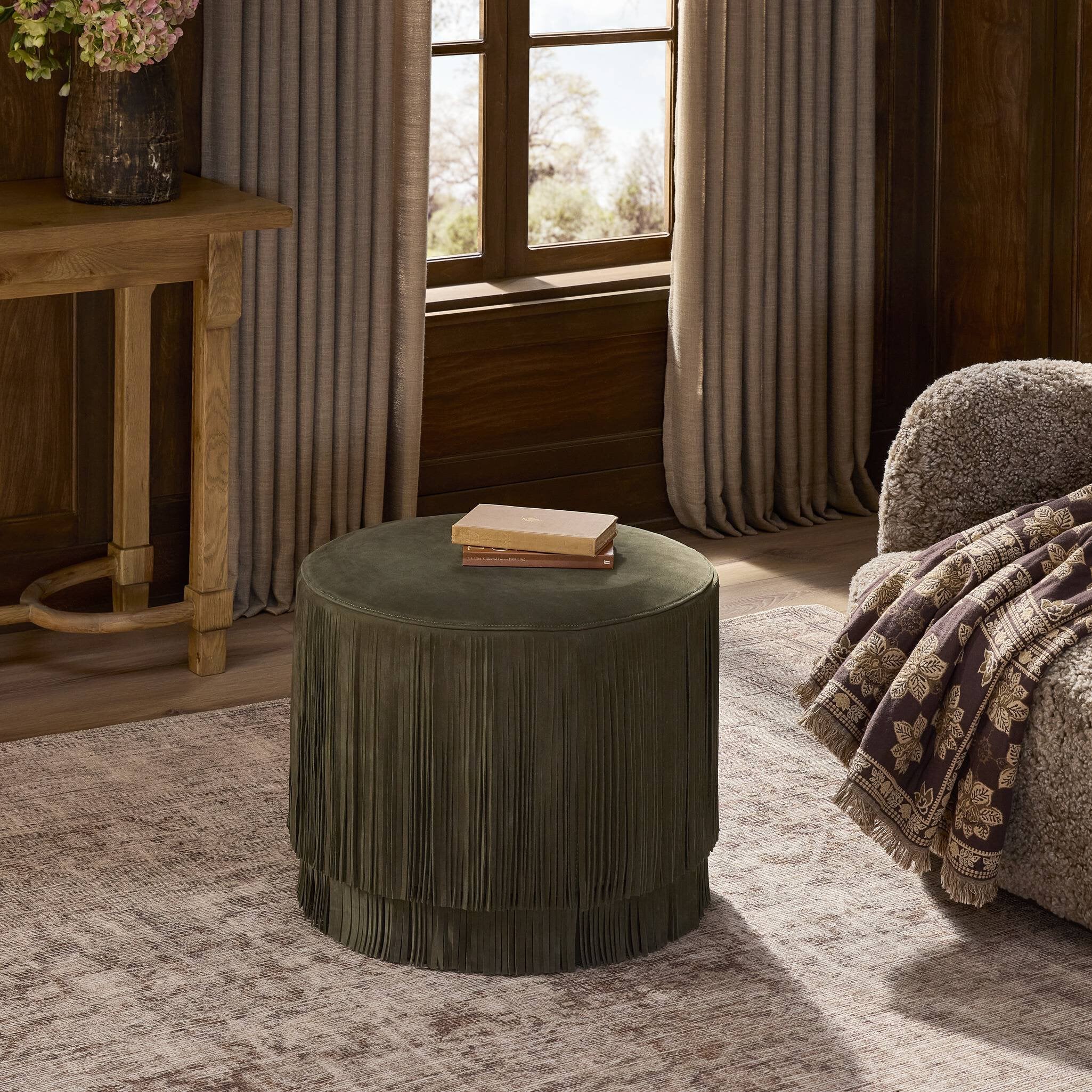 Four Hands Rooney Ottoman — Nubuck Olive