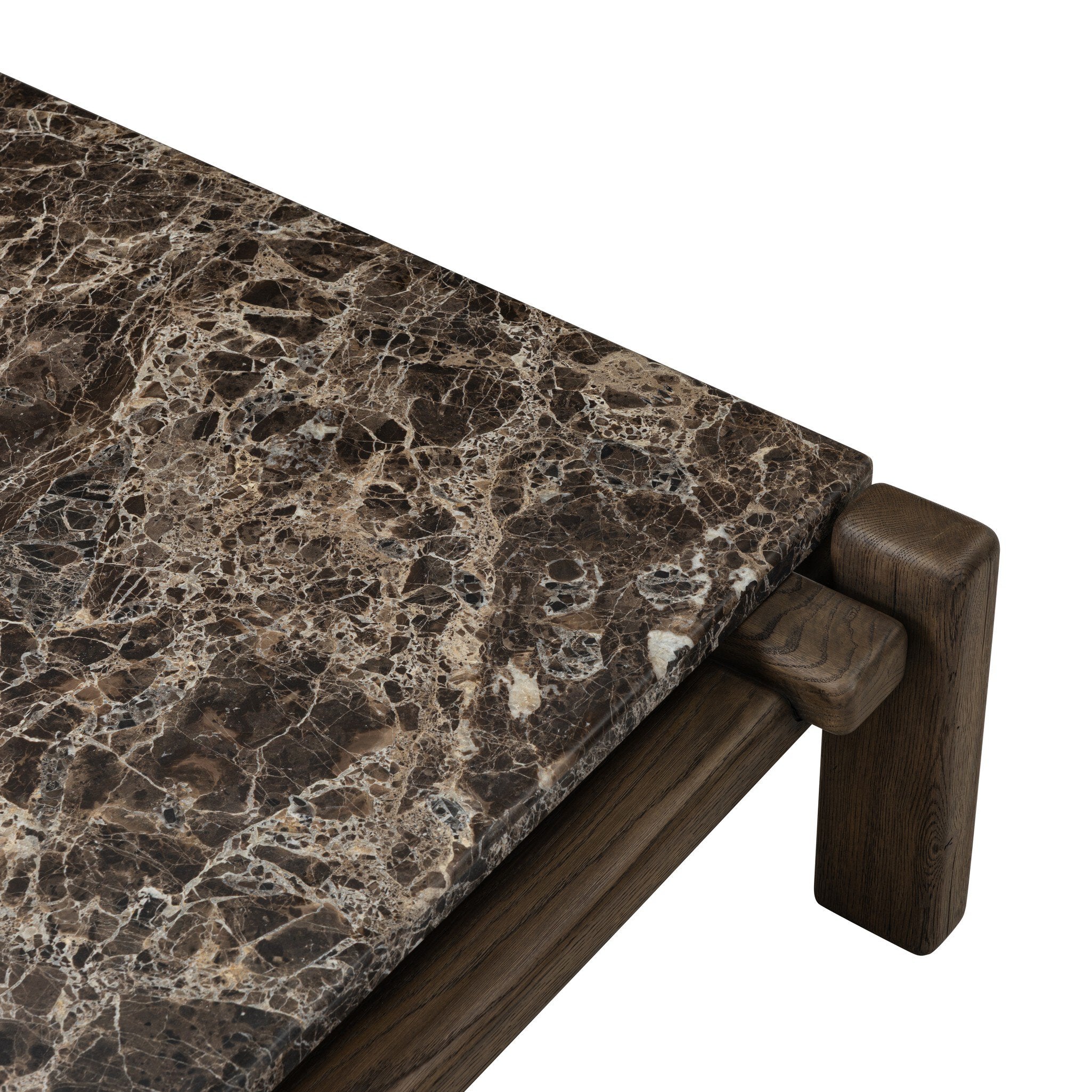 Four Hands Marcia Square Marble Coffee Table — Brown Emperador Marble-Grey Reclaimed French Oak