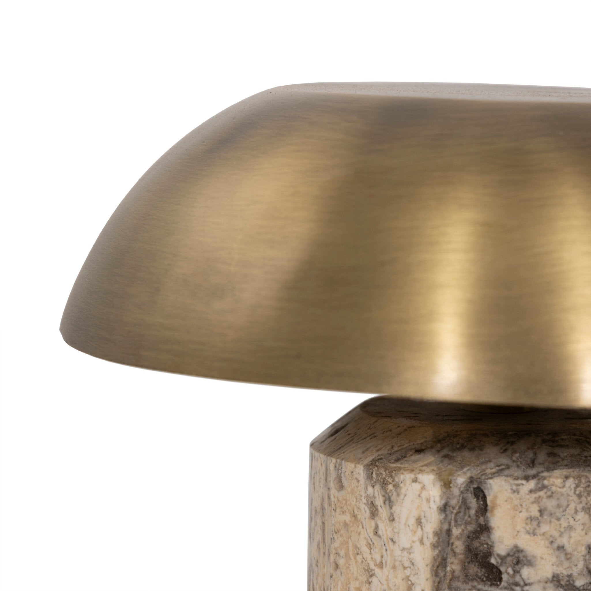 Four Hands Zana Cordless Table Lamp — Aged Antique Brass Iron-Grey Stripe Travertine