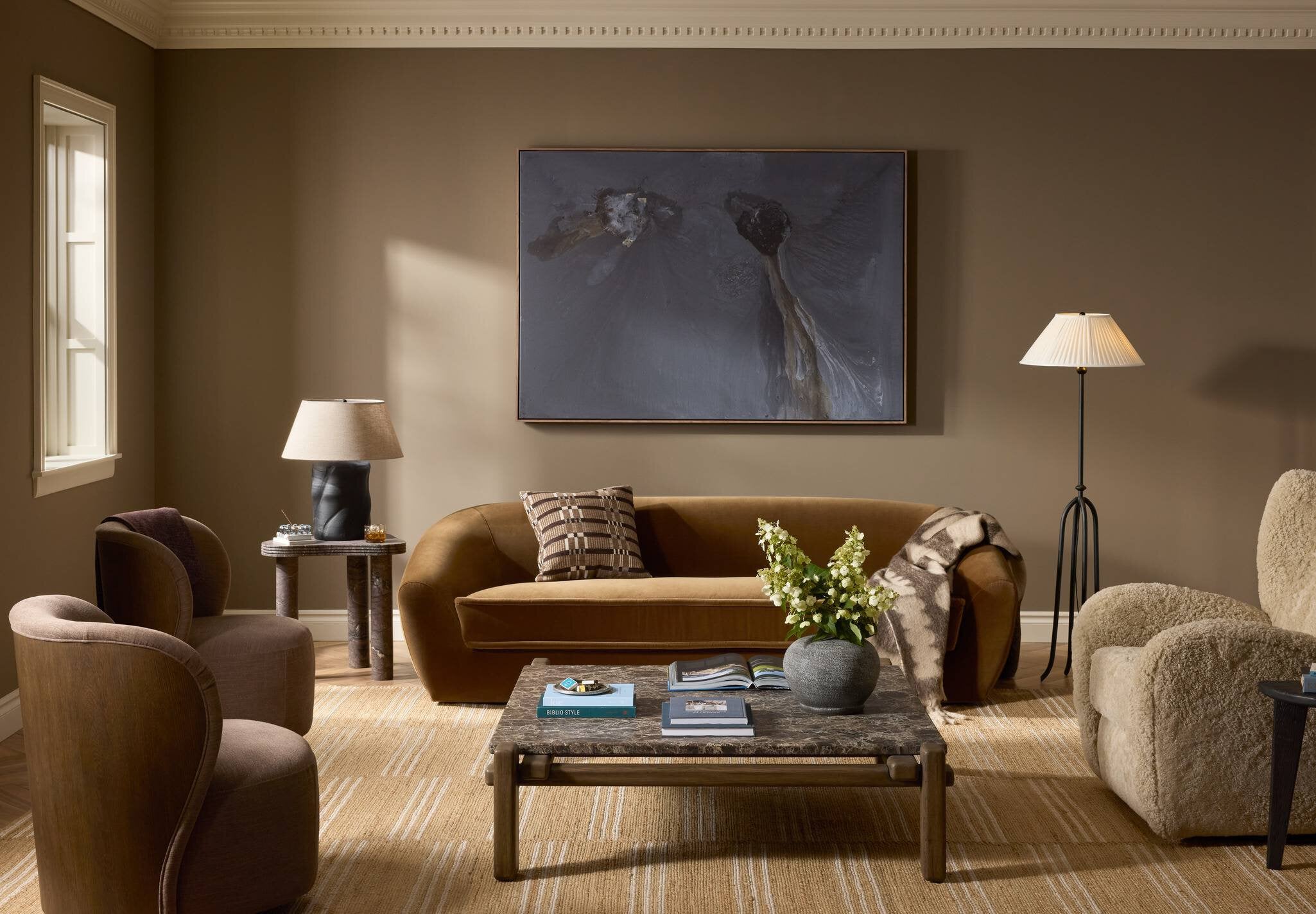 Four Hands Amelie Swivel Recliner — Beige Shearling