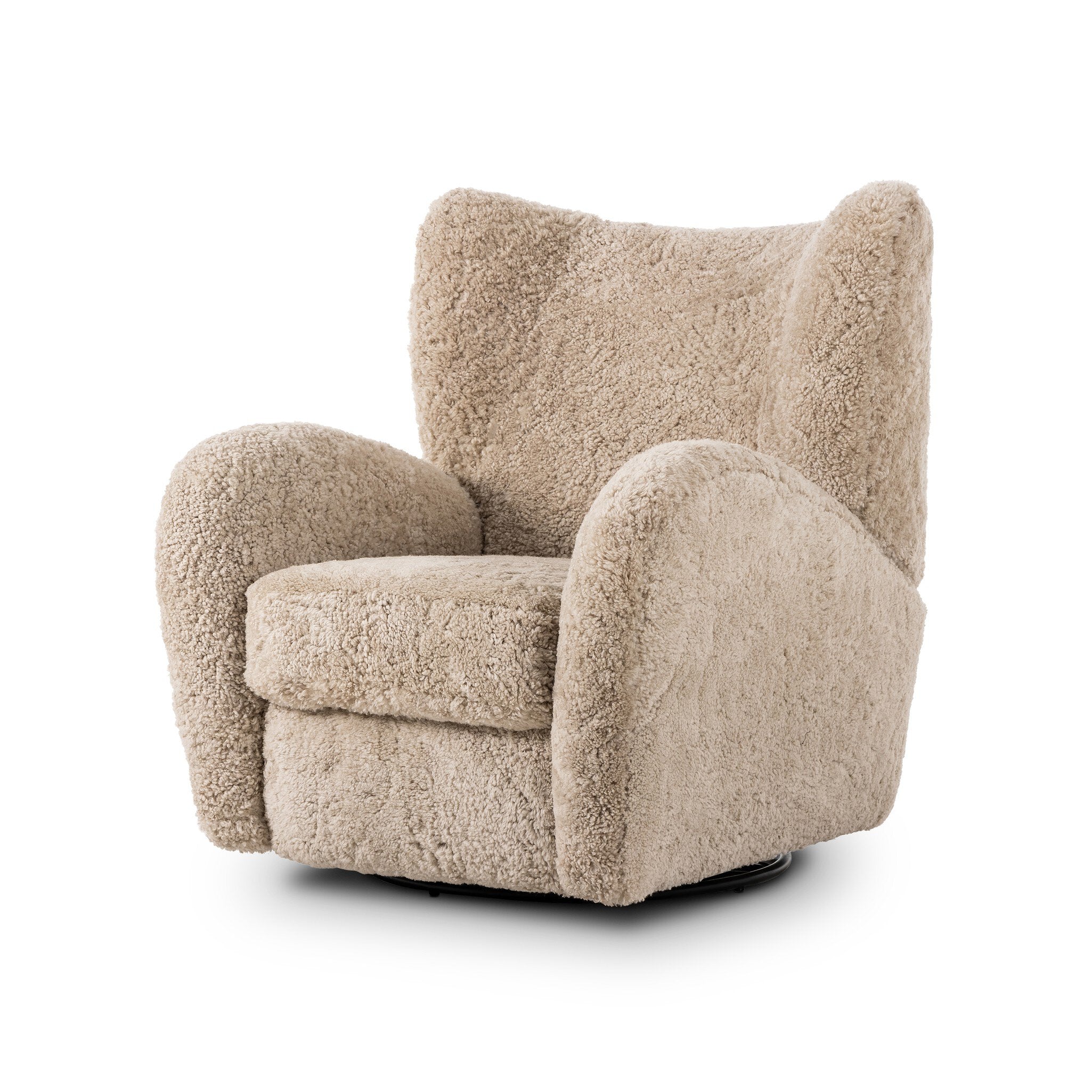 Four Hands Amelie Swivel Recliner — Beige Shearling
