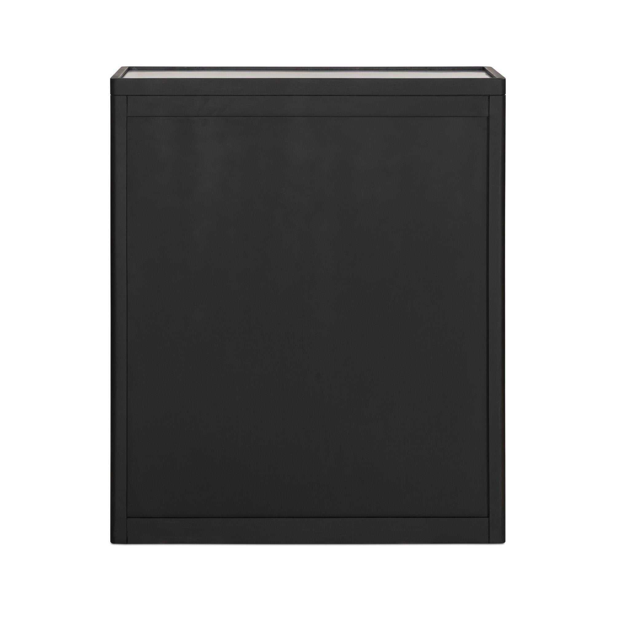 Four Hands Santiago Bar Cabinet — Smoked Black Mango-Fluted Glass-Irish Brown Marble