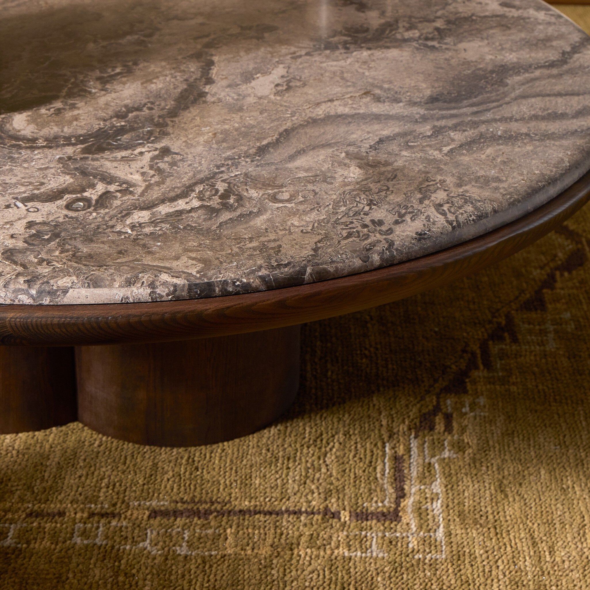 Four Hands Zeke Coffee Table — Coco Nettlewood-Warm Grey Marble-Coco Ash Veneer