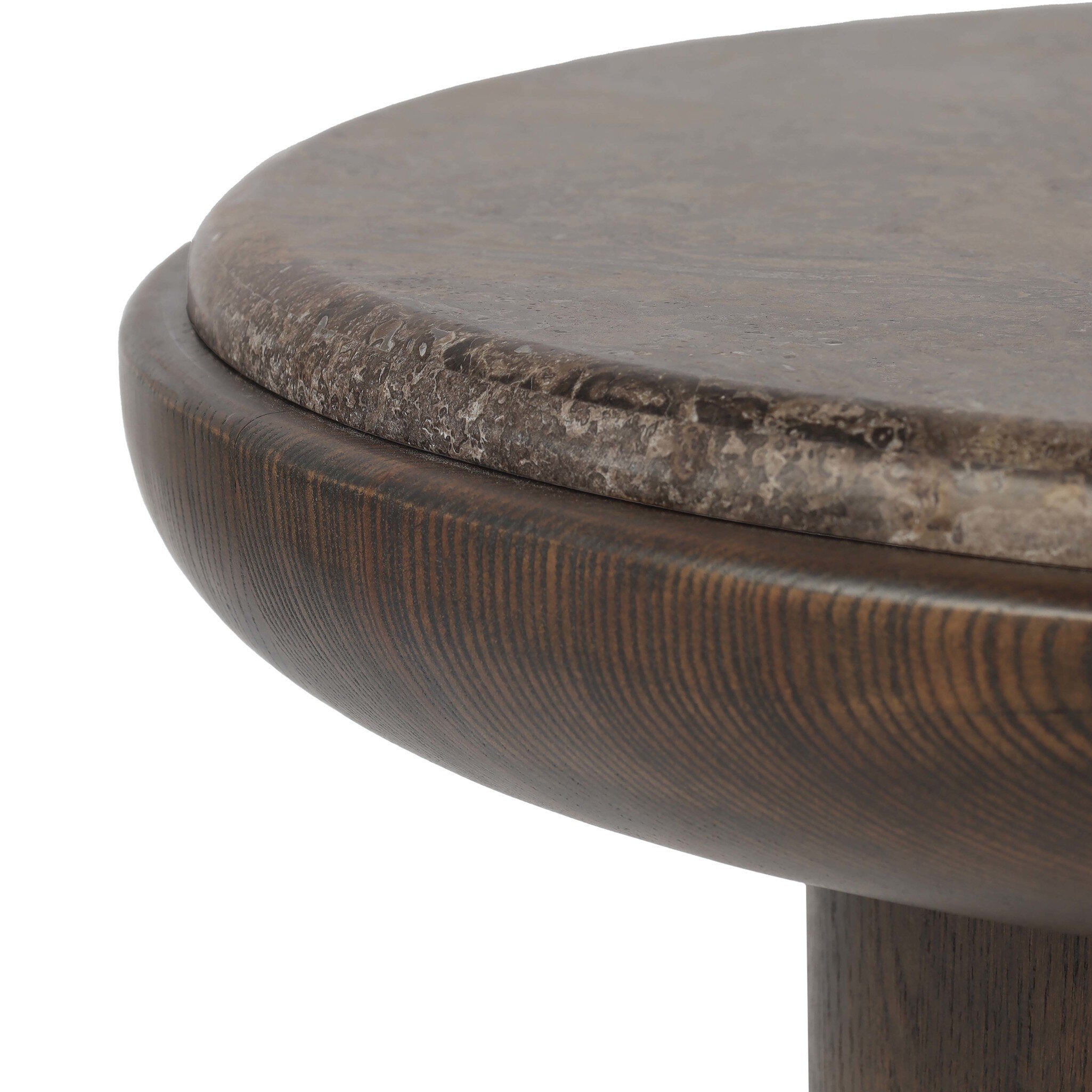 Four Hands Zeke End Table — Warm Grey Marble-Coco Nettlewood-Coco Ash Veneer