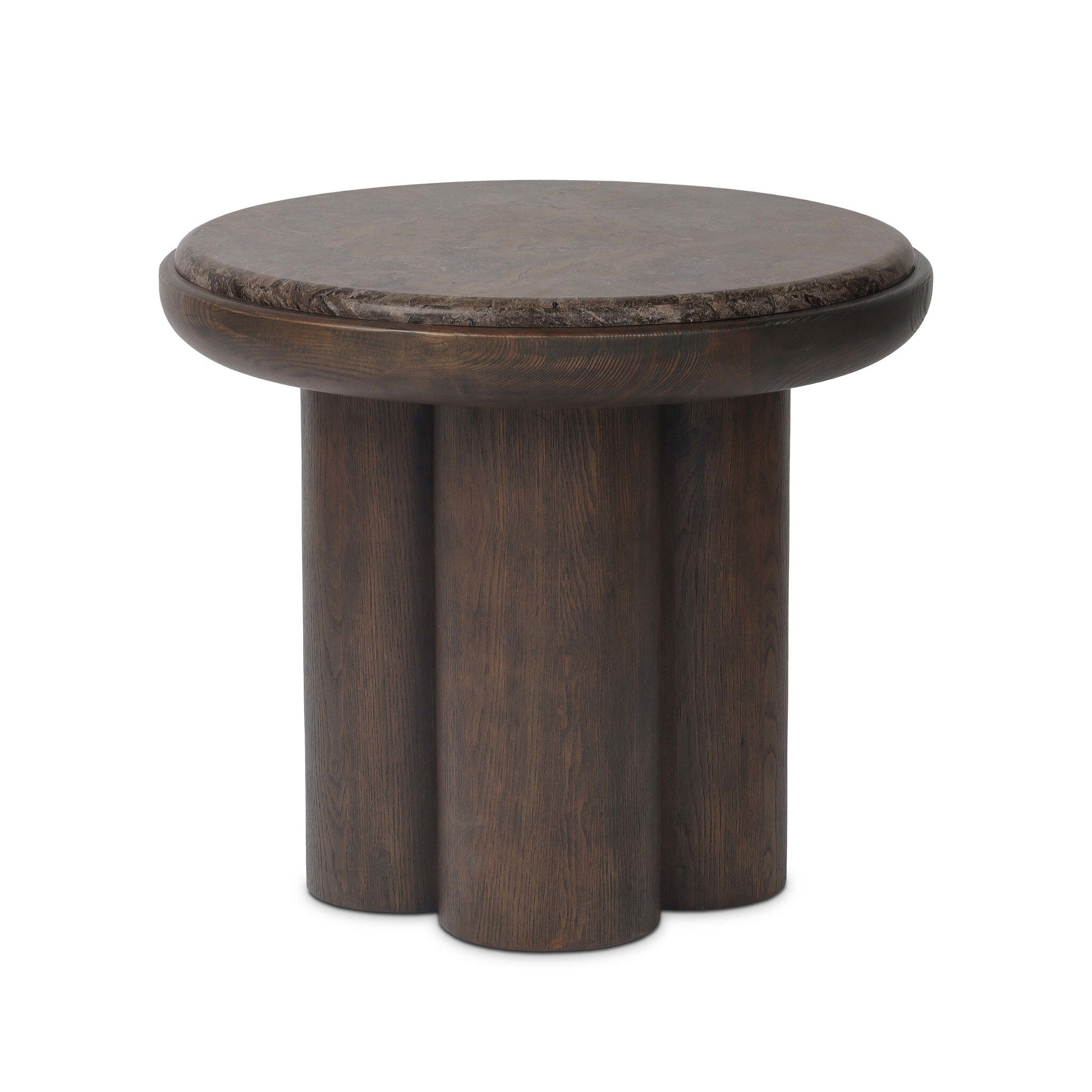 Four Hands Zeke End Table — Warm Grey Marble-Coco Nettlewood-Coco Ash Veneer