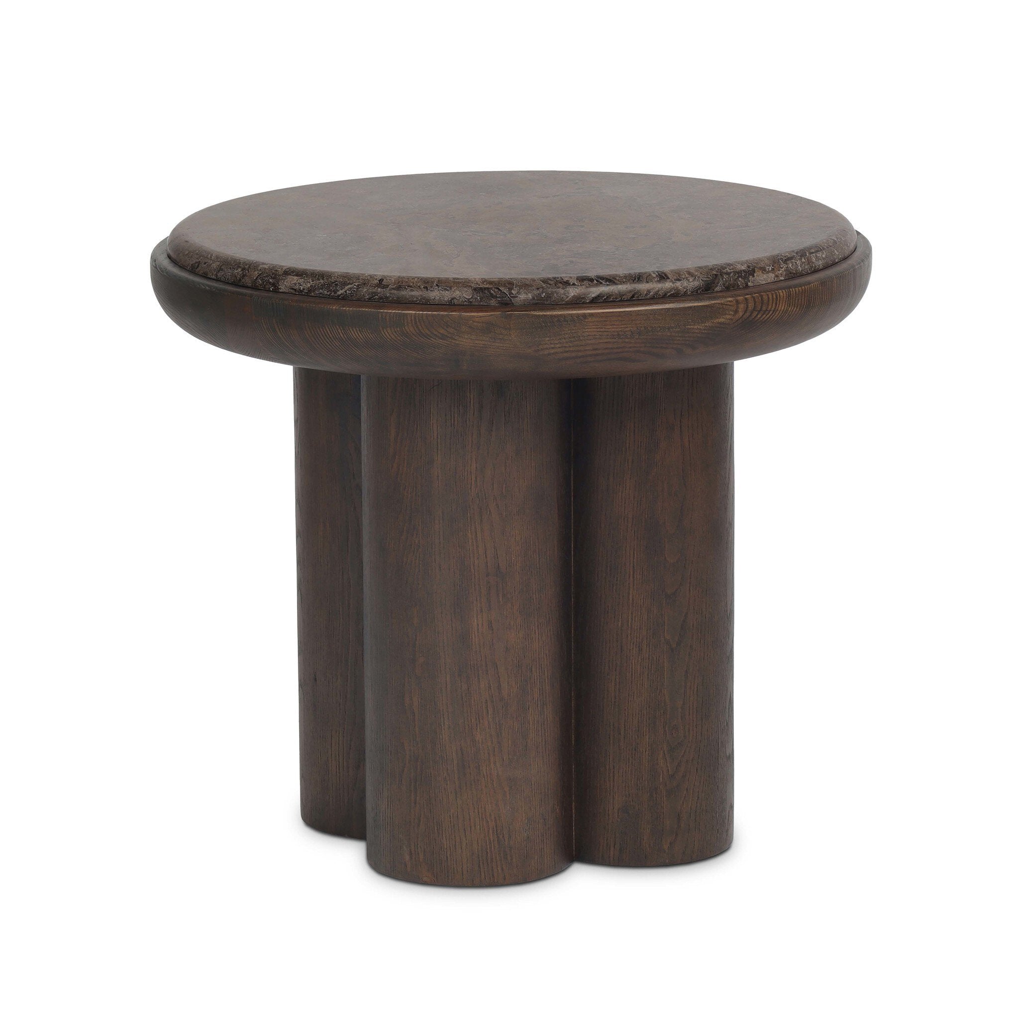 Four Hands Zeke End Table — Warm Grey Marble-Coco Nettlewood-Coco Ash Veneer