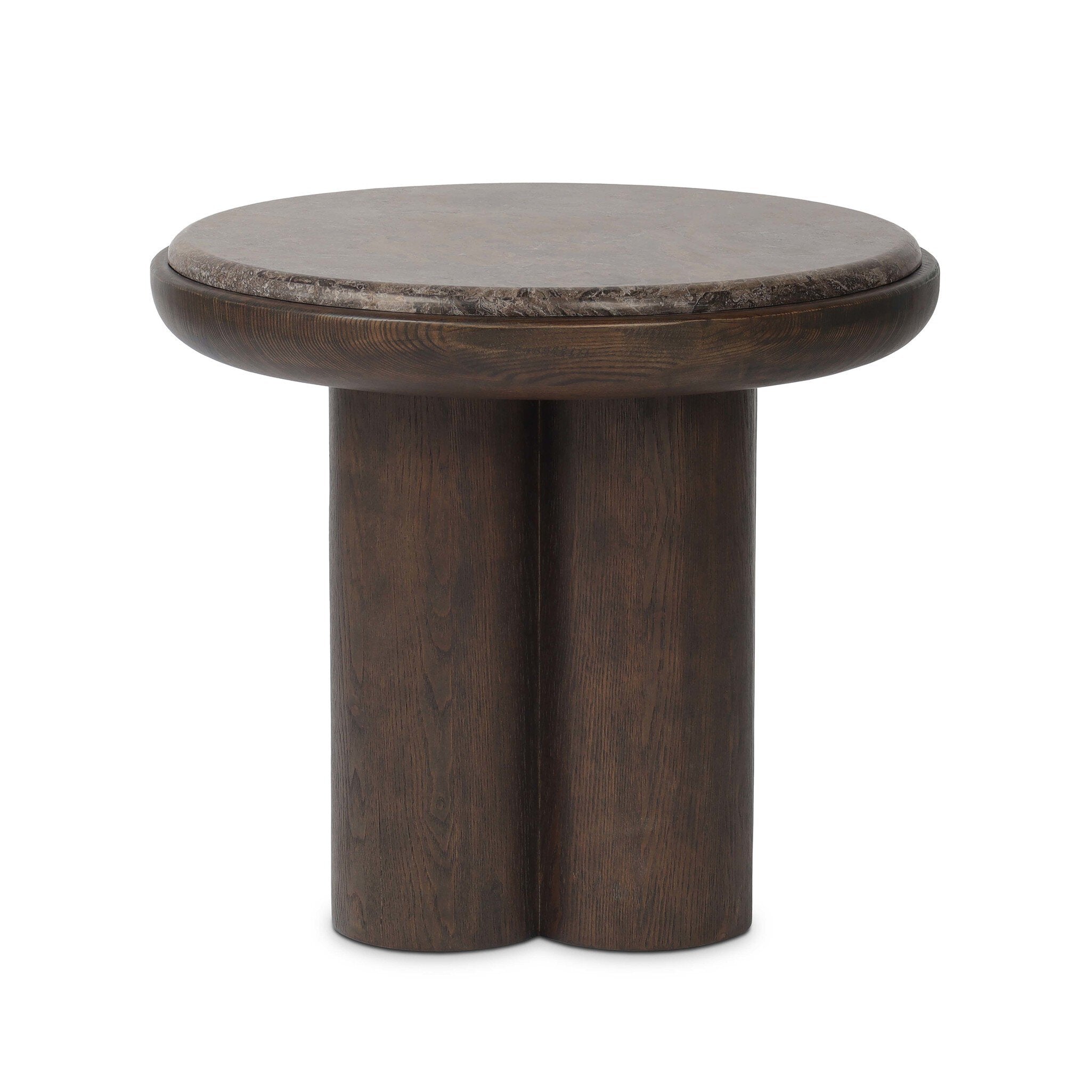 Four Hands Zeke End Table — Warm Grey Marble-Coco Nettlewood-Coco Ash Veneer