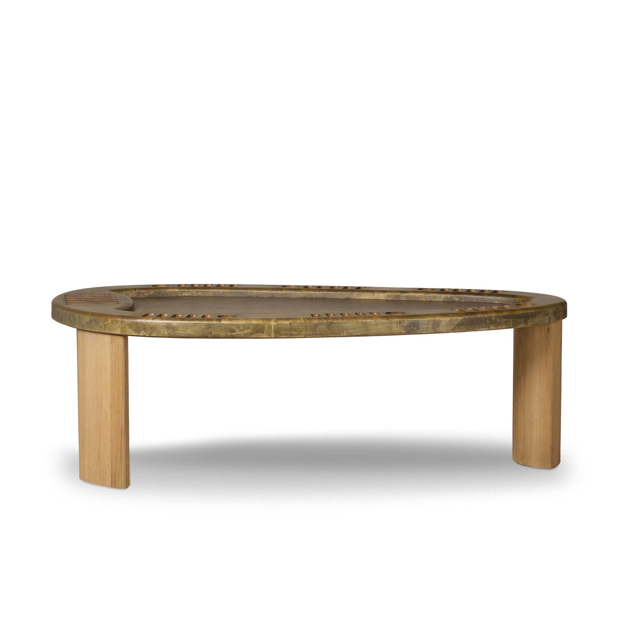 Four Hands Vella Poker Table — Smoked Aluminum-Smoked Oak Veneer-Light Guanacaste