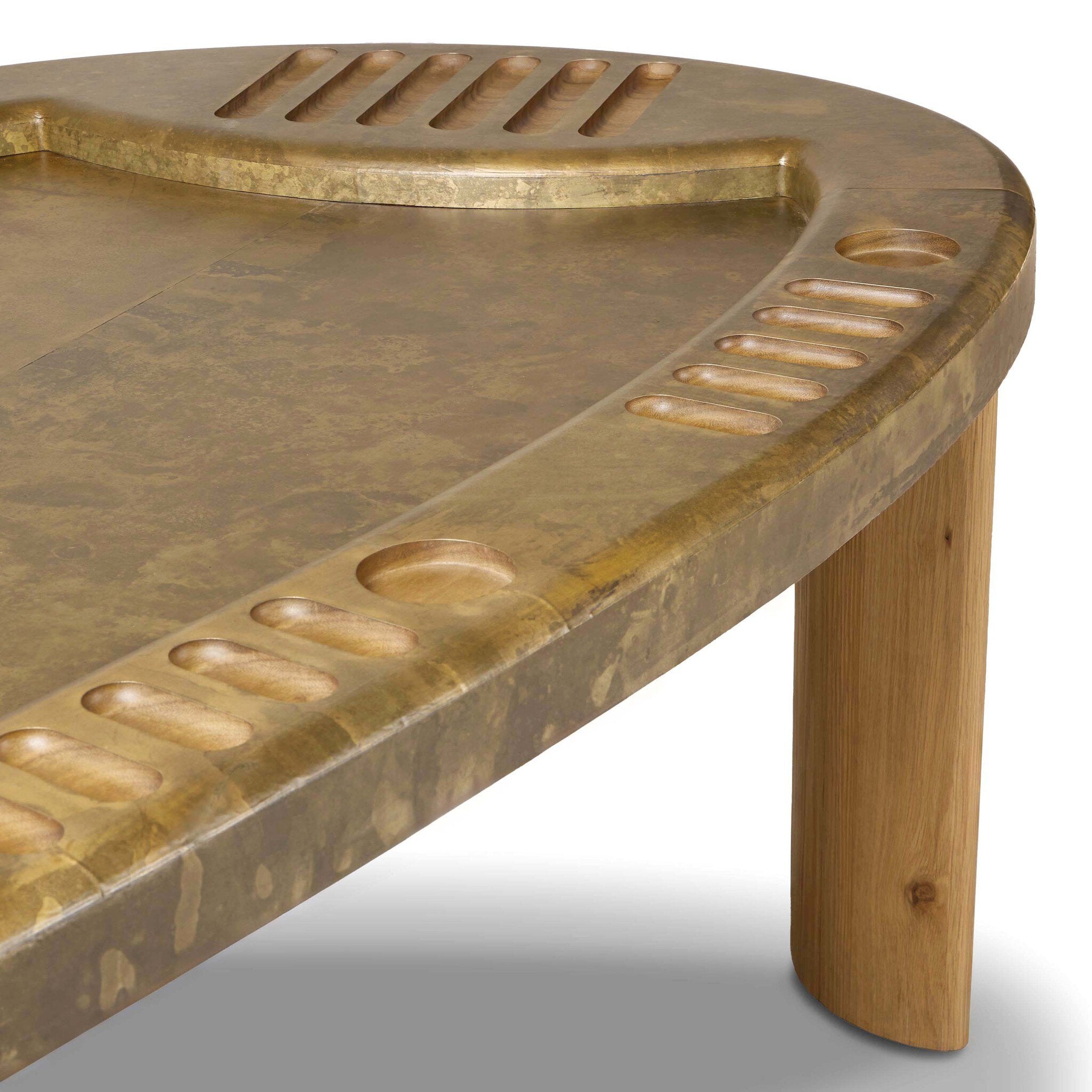 Four Hands Vella Poker Table — Smoked Aluminum-Smoked Oak Veneer-Light Guanacaste