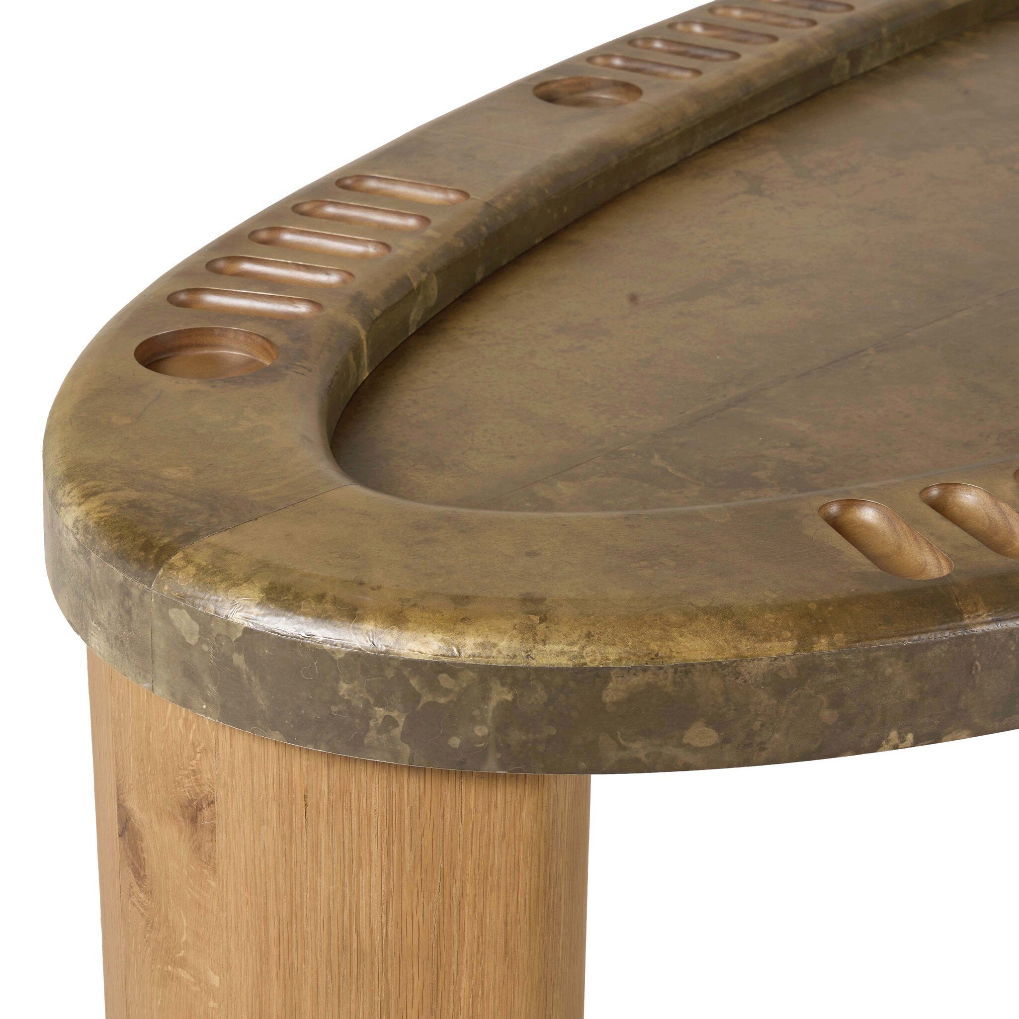 Four Hands Vella Poker Table — Smoked Aluminum-Smoked Oak Veneer-Light Guanacaste